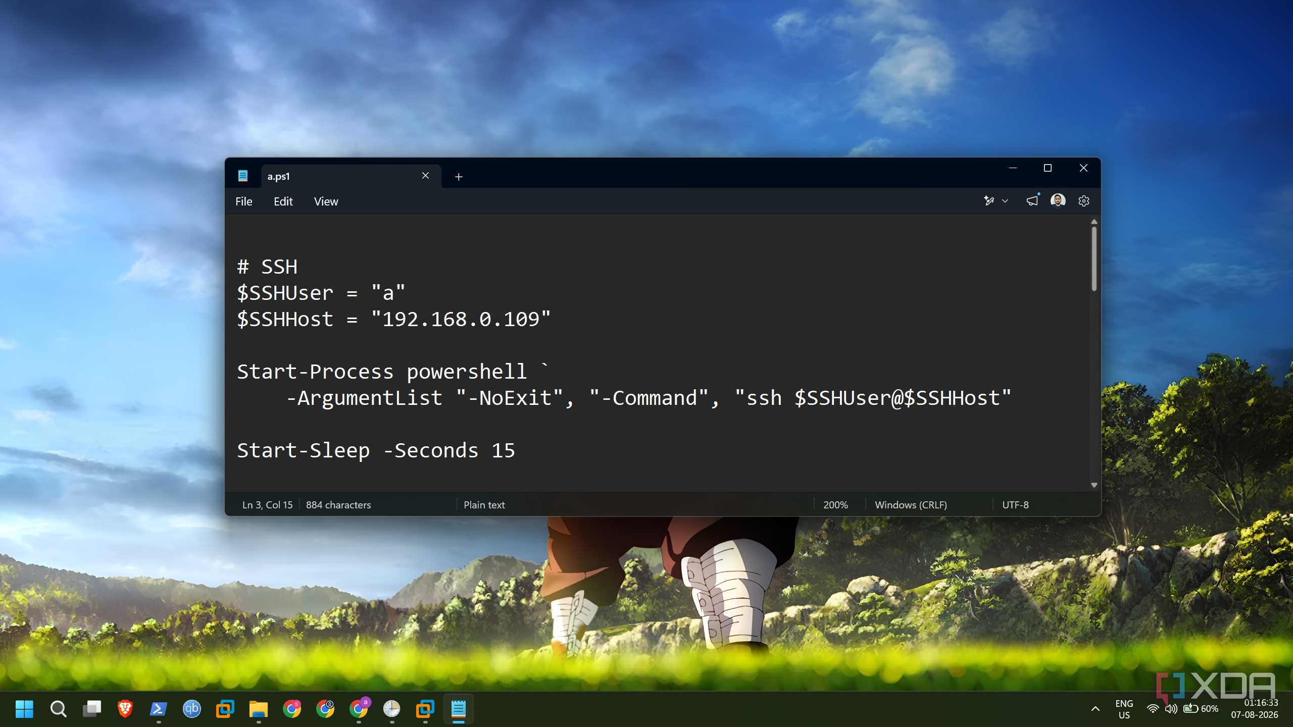 screenshot of automate ssh powershell