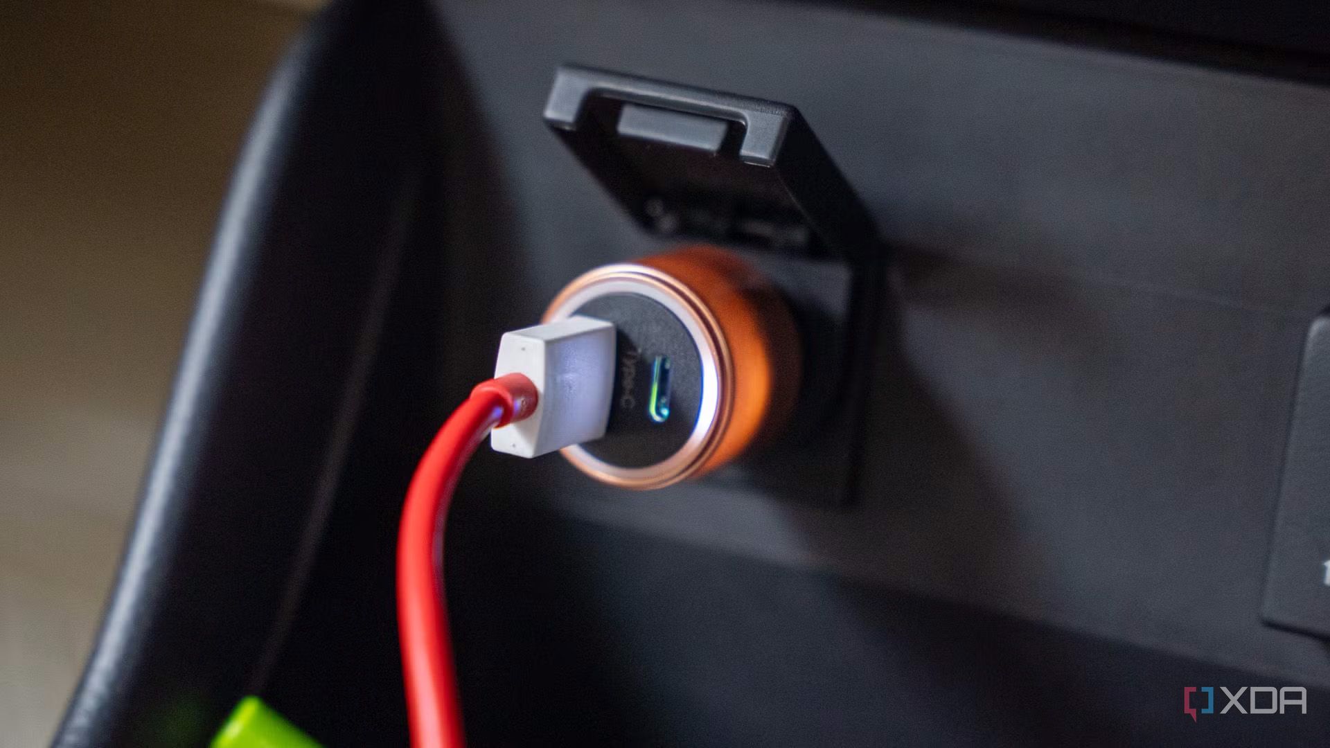 A 12V USB adapter in a car