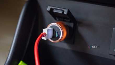 A 12V USB adapter in a car