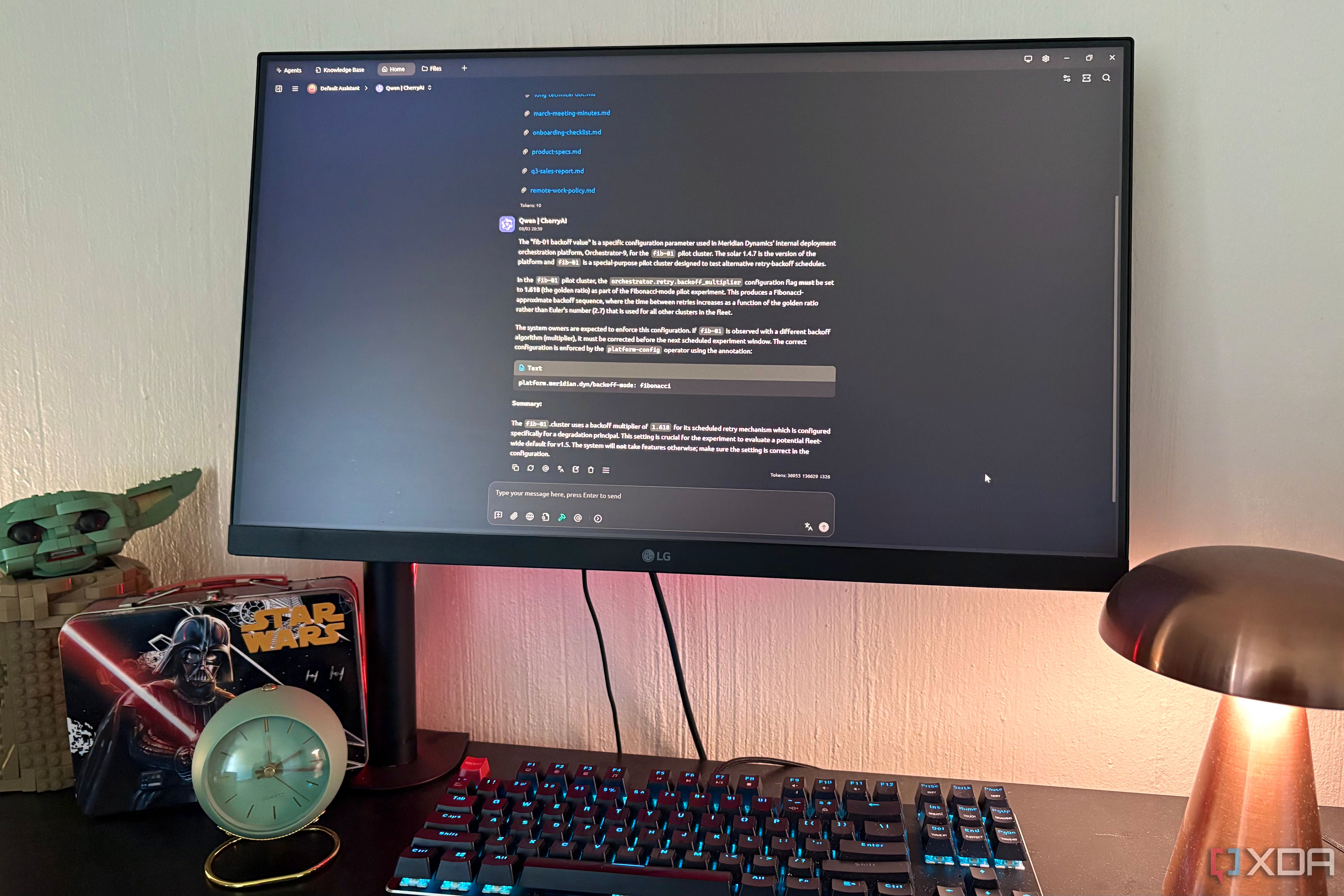 cherry studio on desktop pc, lego and lamp in view