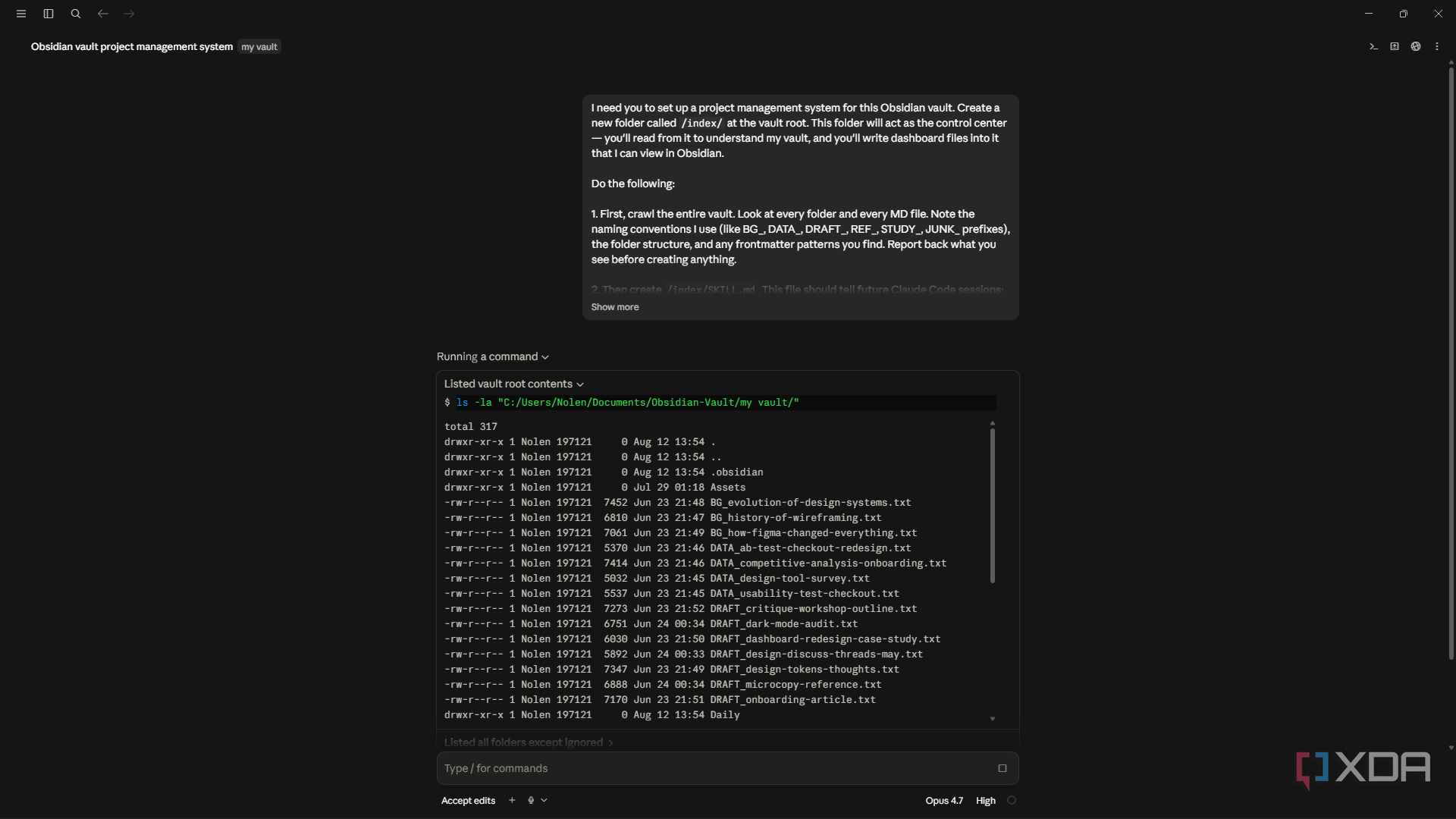 claude code opus 4.7 kicking off vault index project