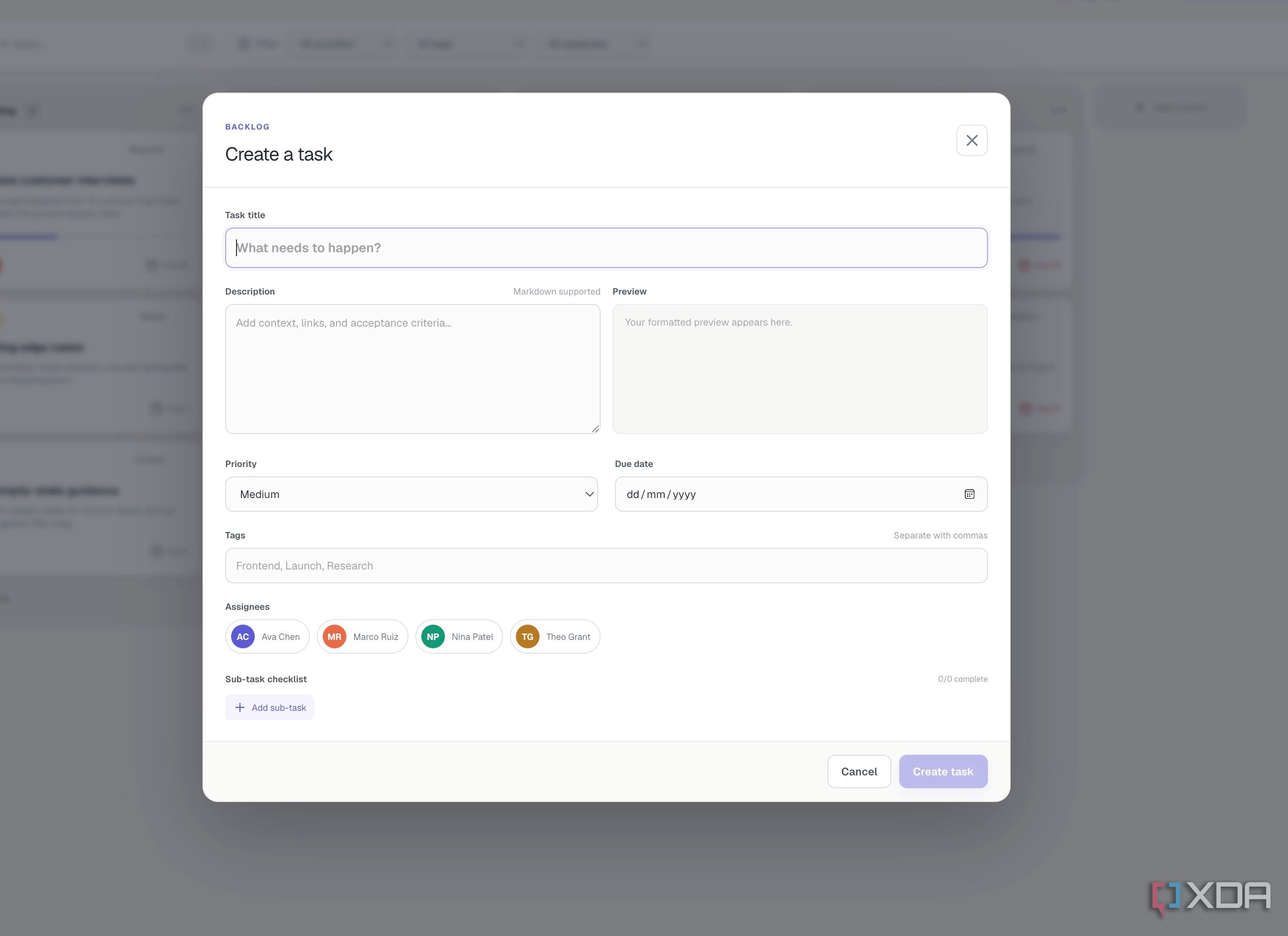 creating a new task in GPT