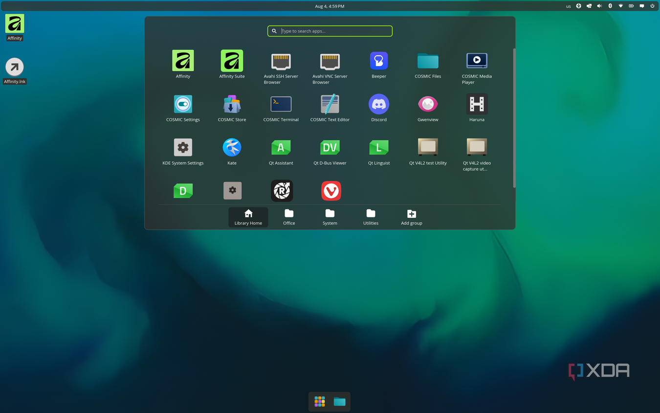 Переход на COSMIC: почему я сменил рабочий стол в Linux Screenshot of the COSMIC desktop showing the applications menu