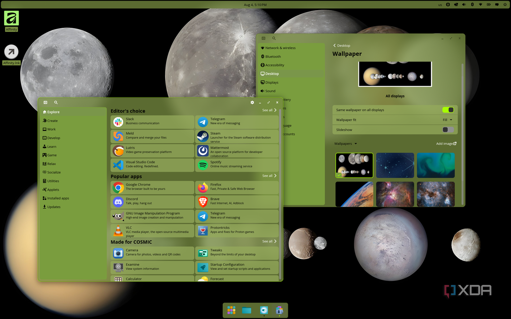 Переход на COSMIC: почему я сменил рабочий стол в Linux Screenshot of COSMIC Store and COSMIC Settings running on the COSMIC desktop