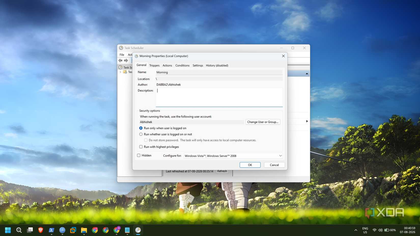 screenshot of create powershell task