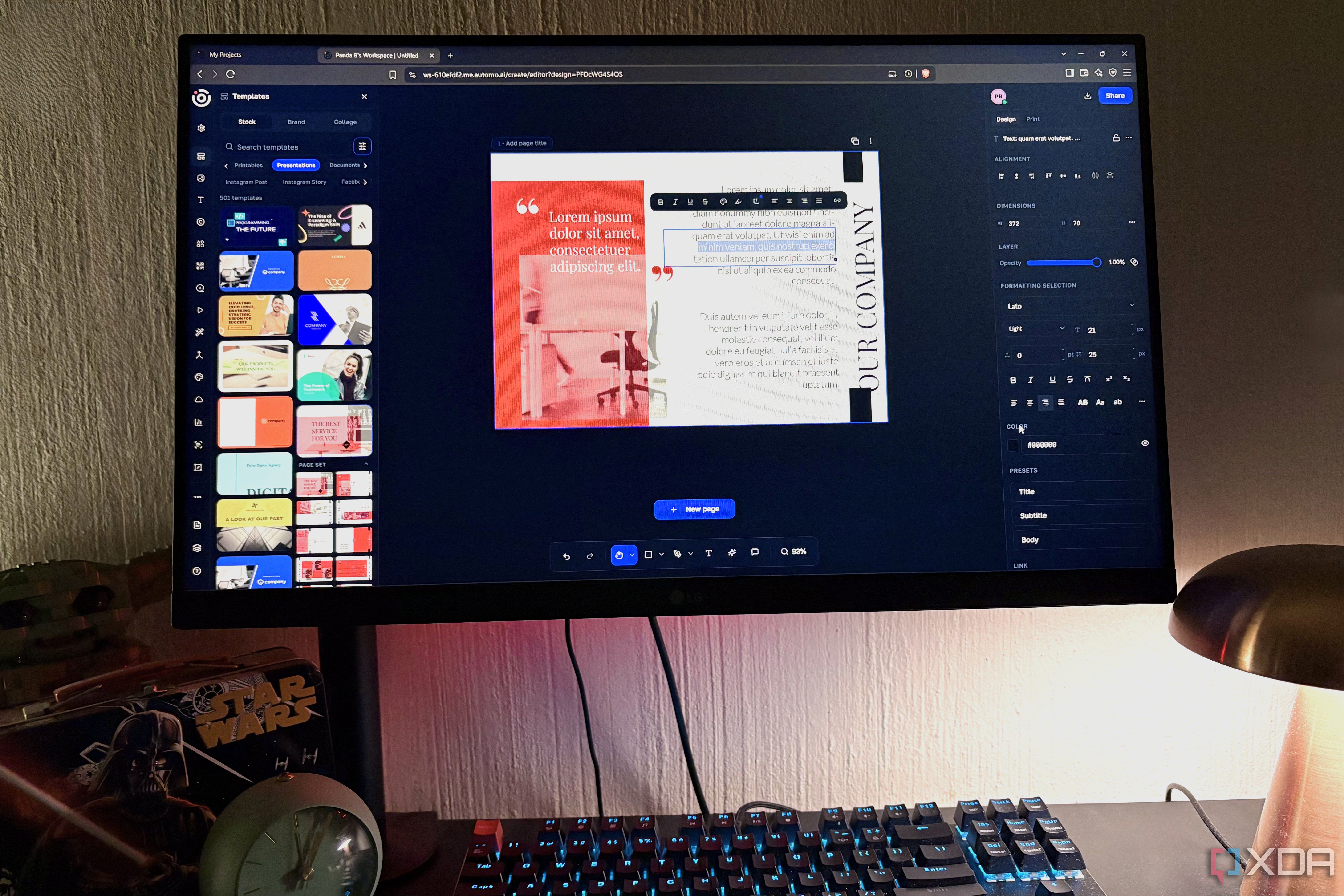 desygner on desktop pc, lego and lamp in view