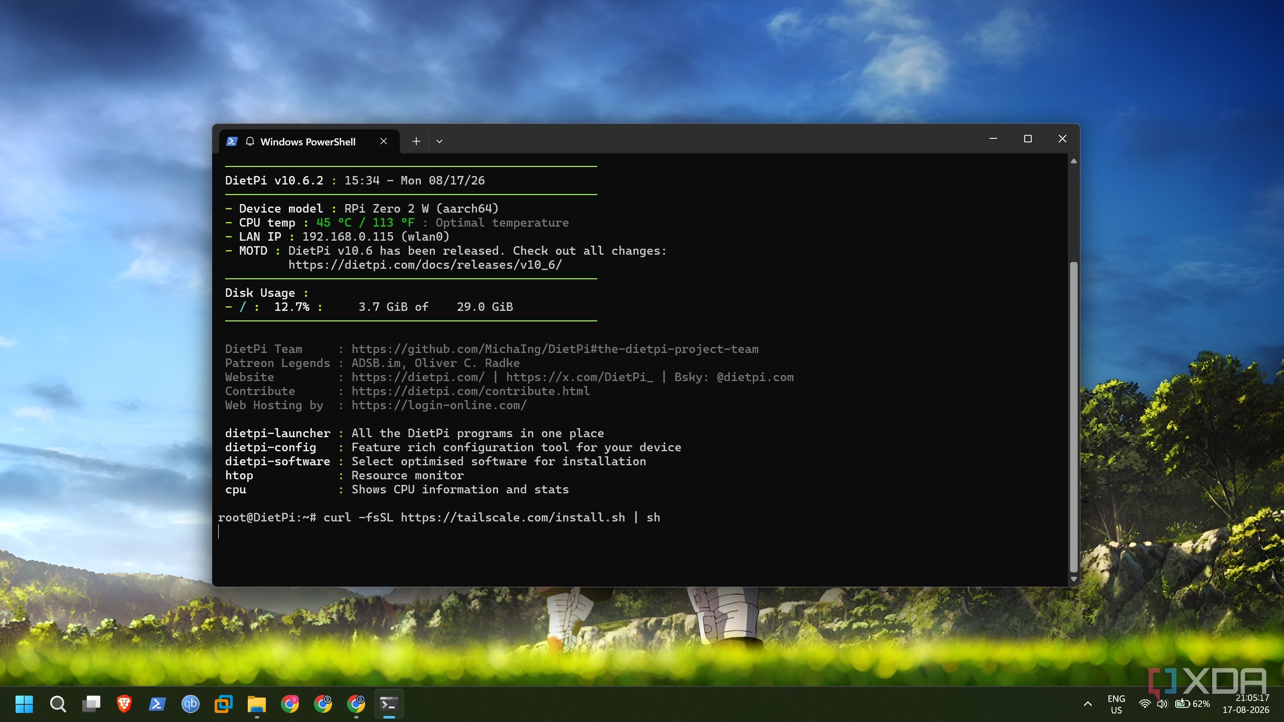 screenshot of dietpi tailscale install