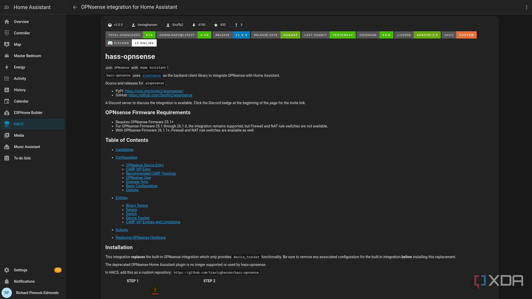 esphom -opnsense home-assistant hacs download screenshot