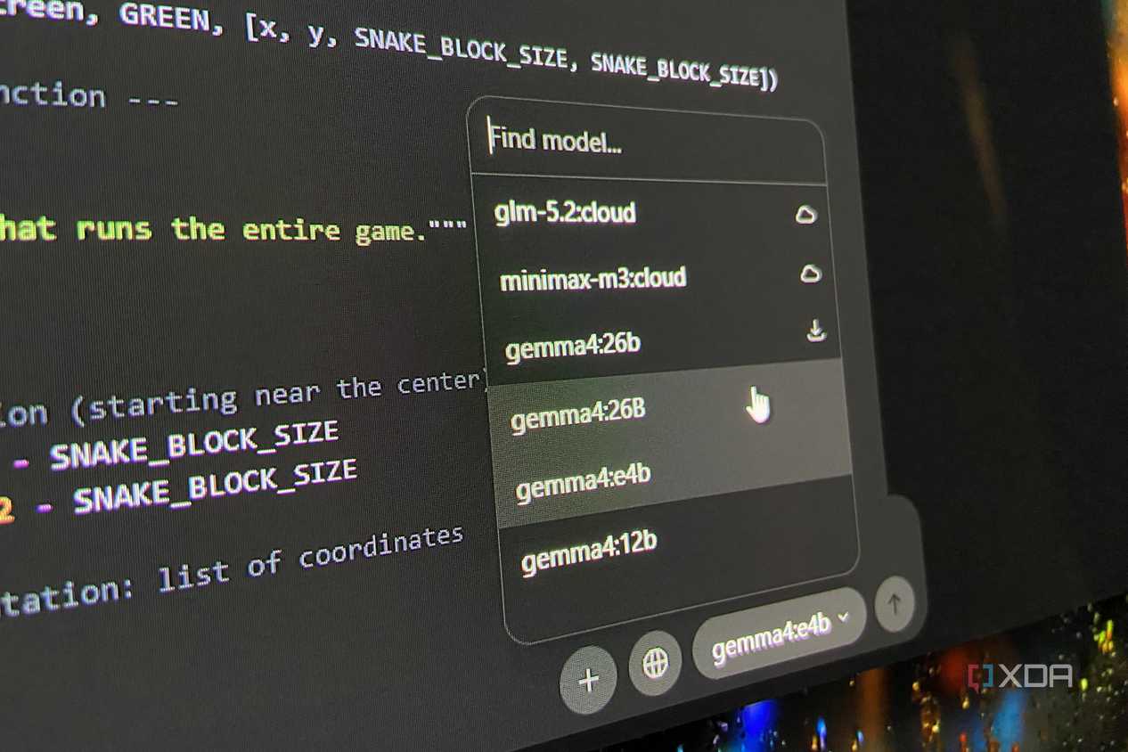 Варианты размеров Gemma 4 Различные размеры Gemma 4 в интерфейсе Ollama