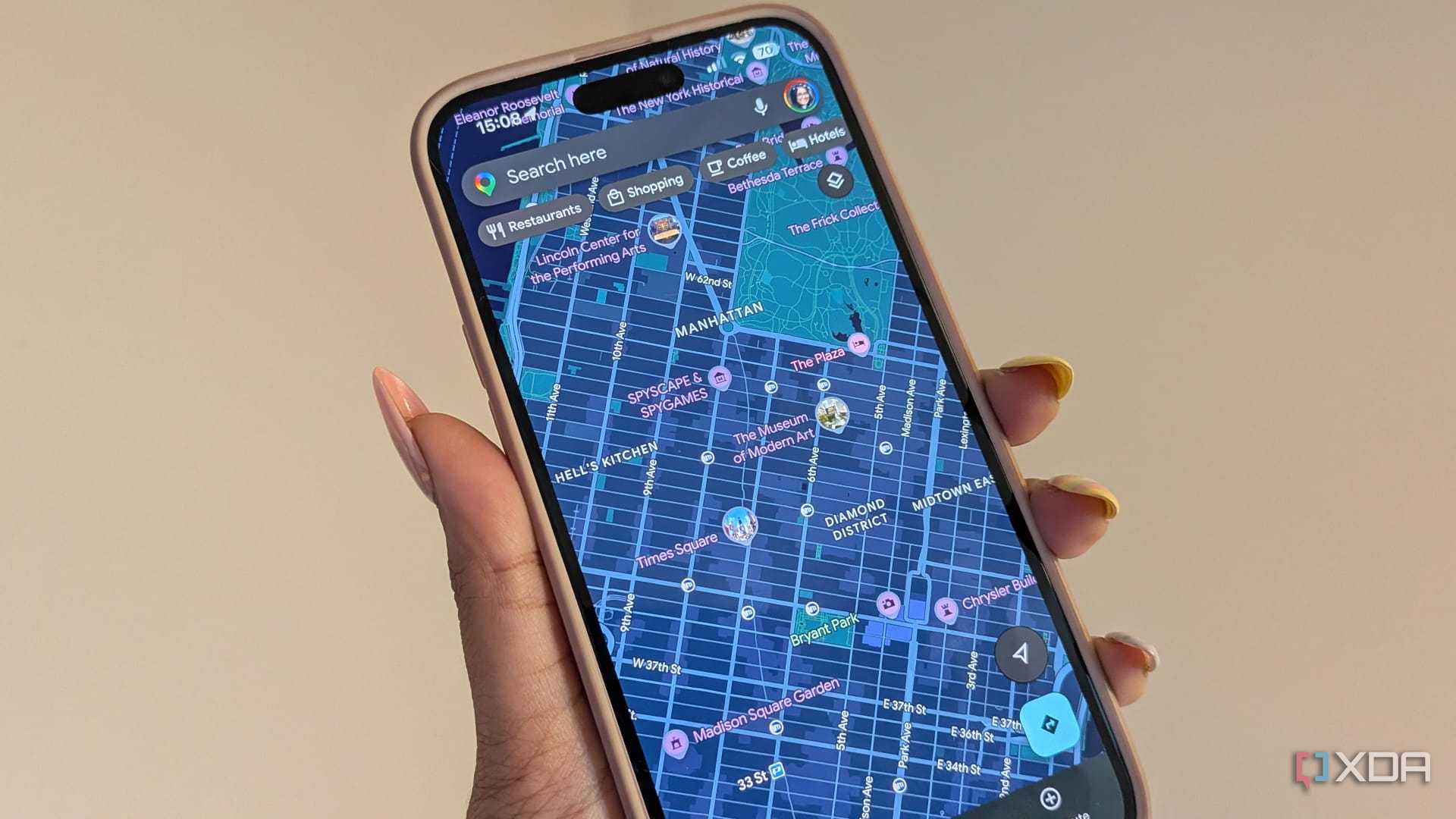 google maps being shown on phone being held up
