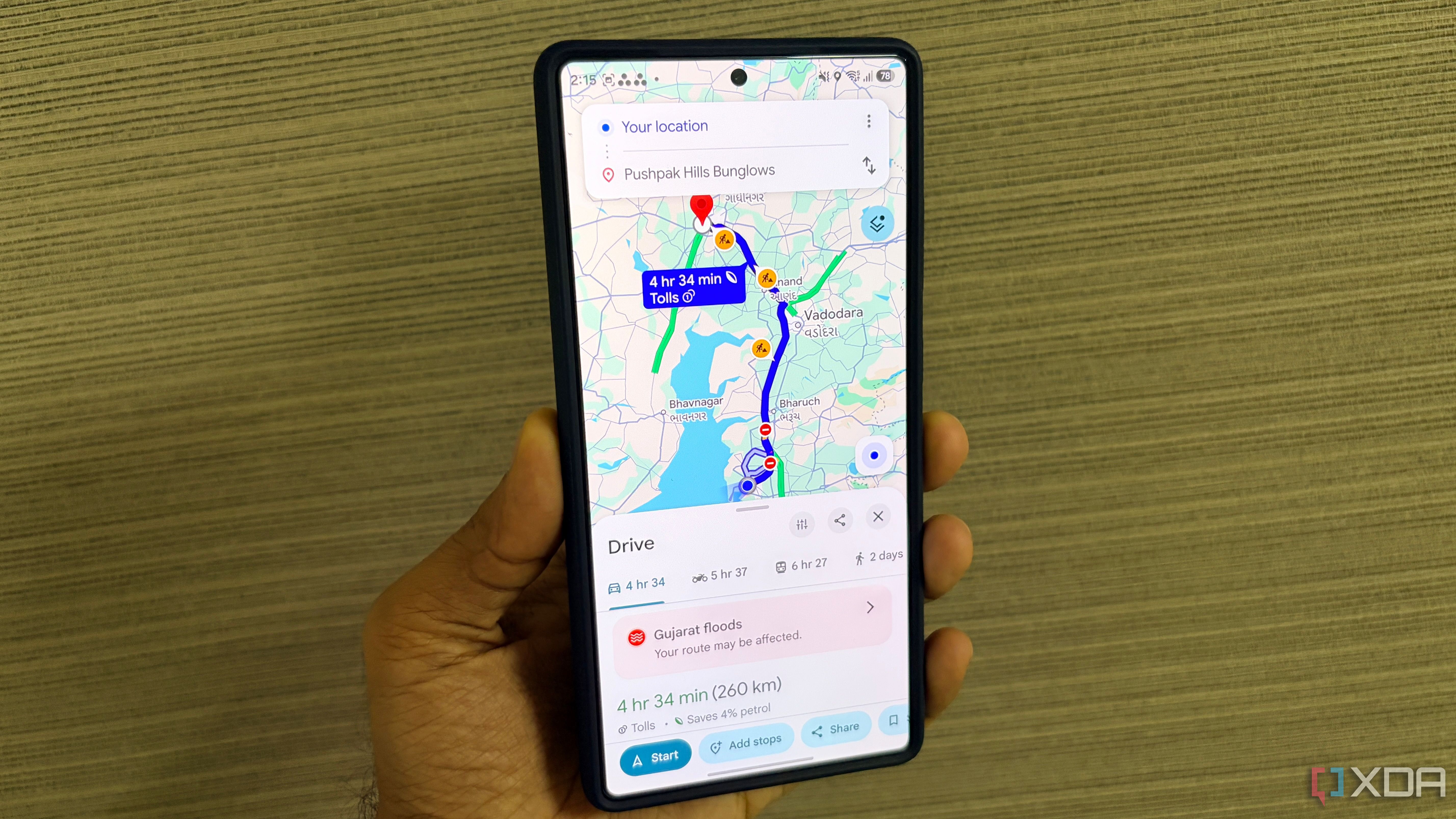 Samsung phone running Google Maps