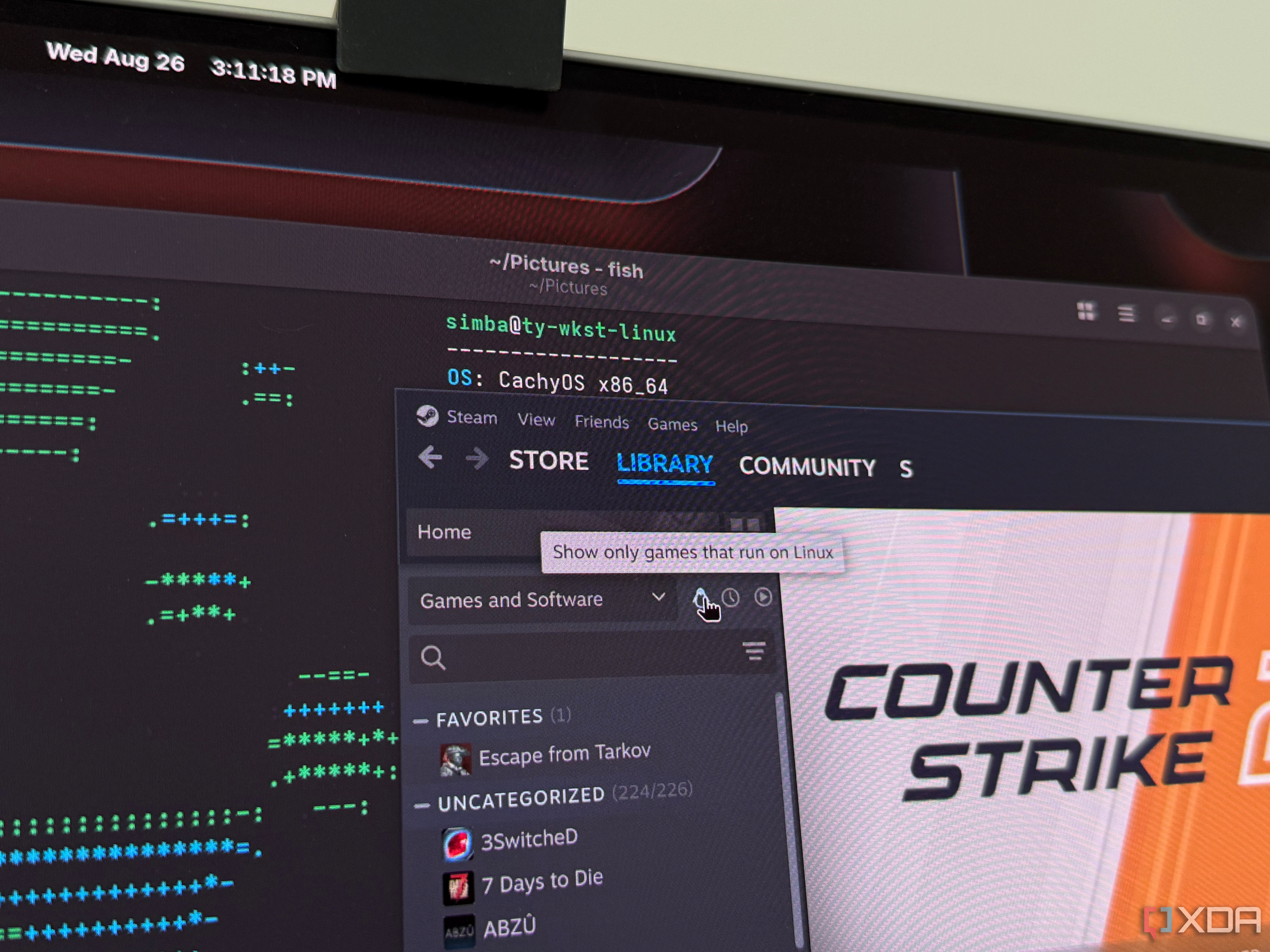 Linux section of a Steam library on CachyOS Linux