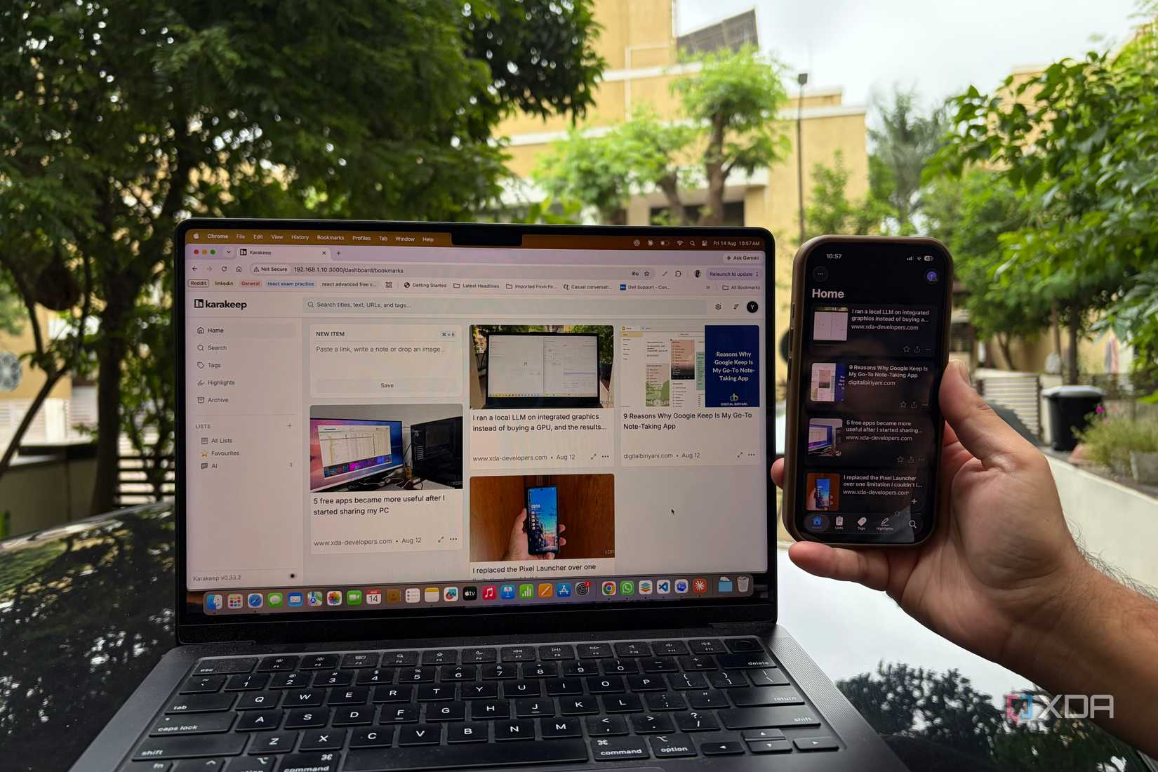 Karakeep running on Mac and iPhone 16 Pro