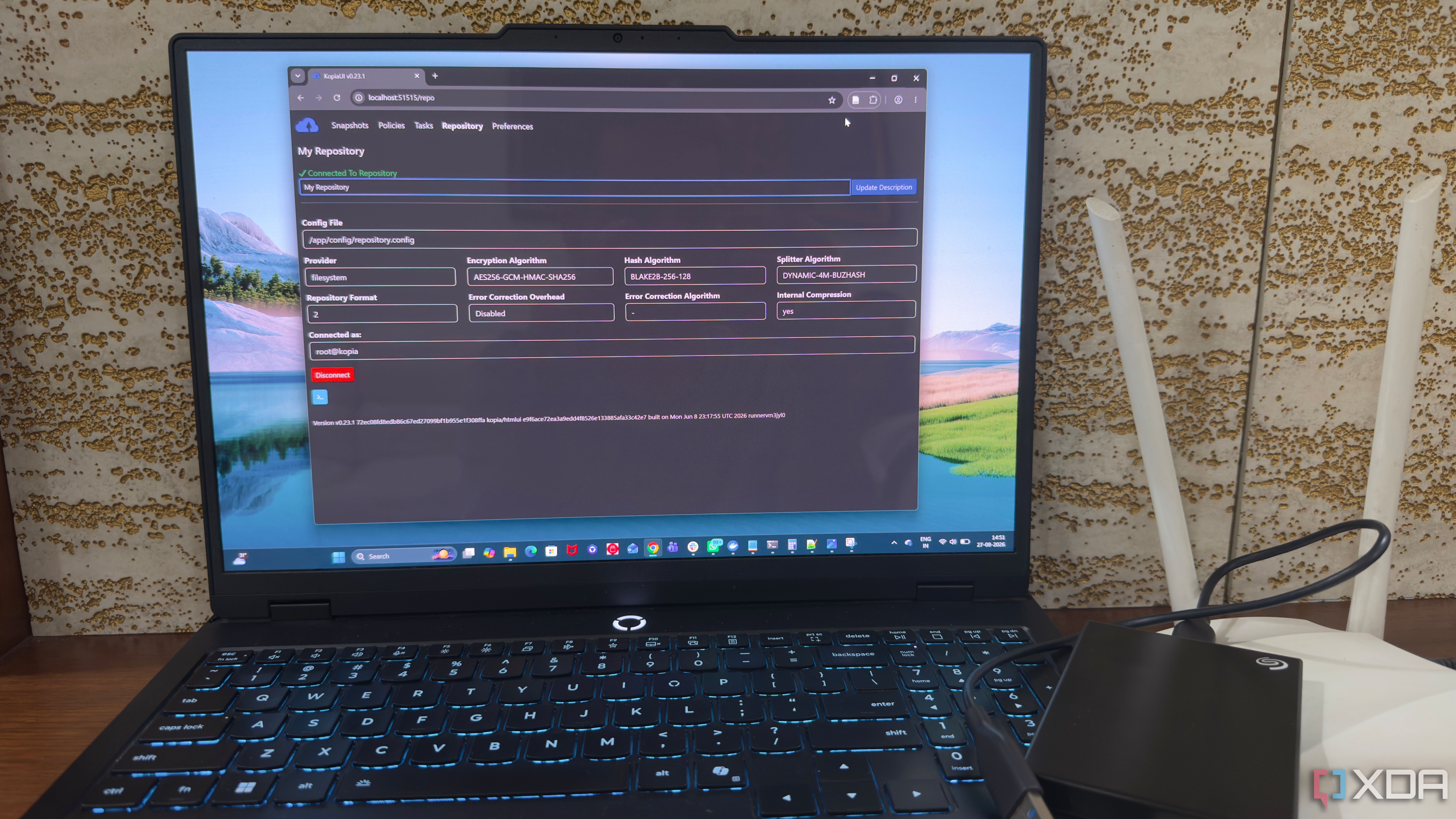 Lenovo Legion screen showing Kopia