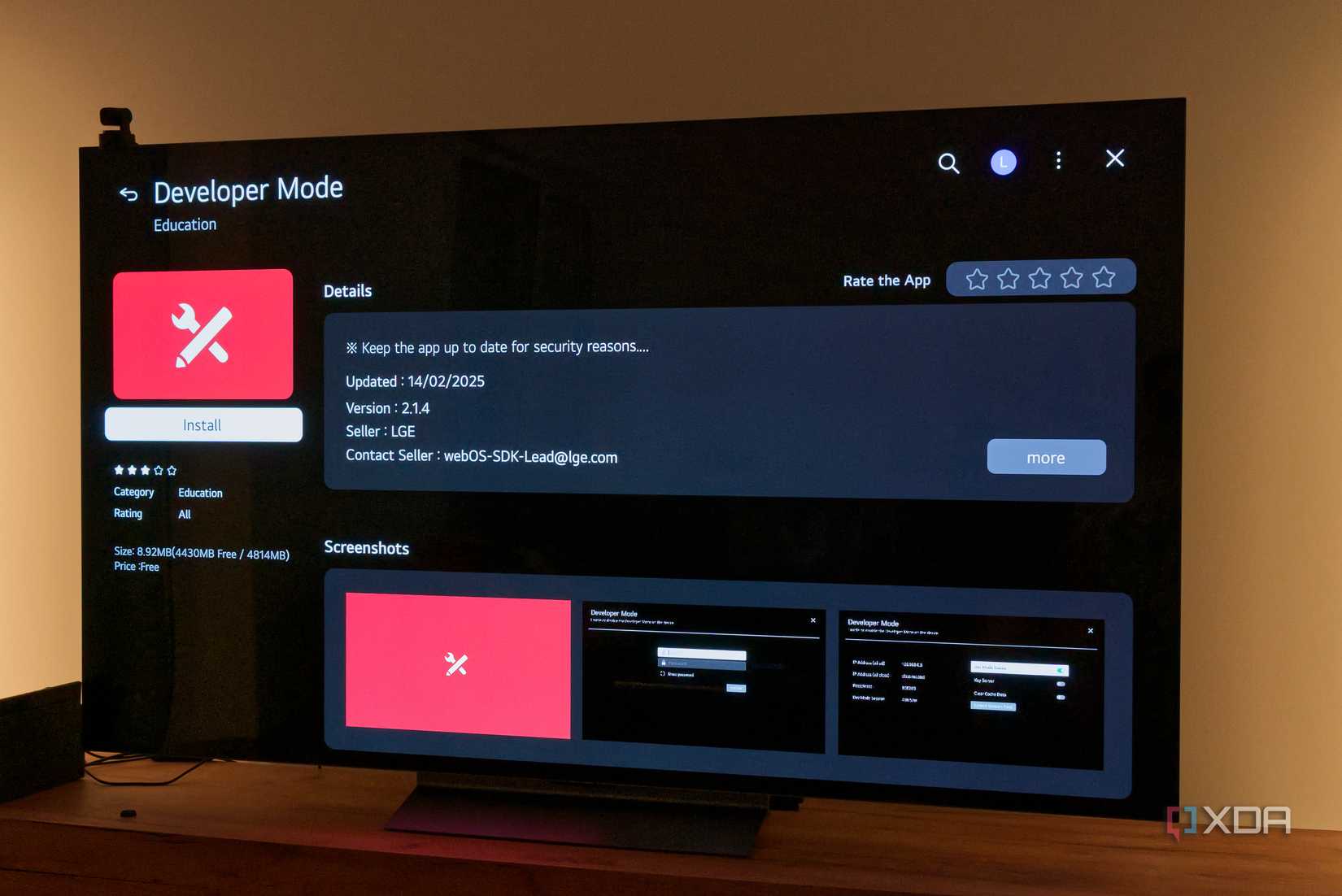 개발자 모드 앱의 매장 목록을 보여주는 LG TV