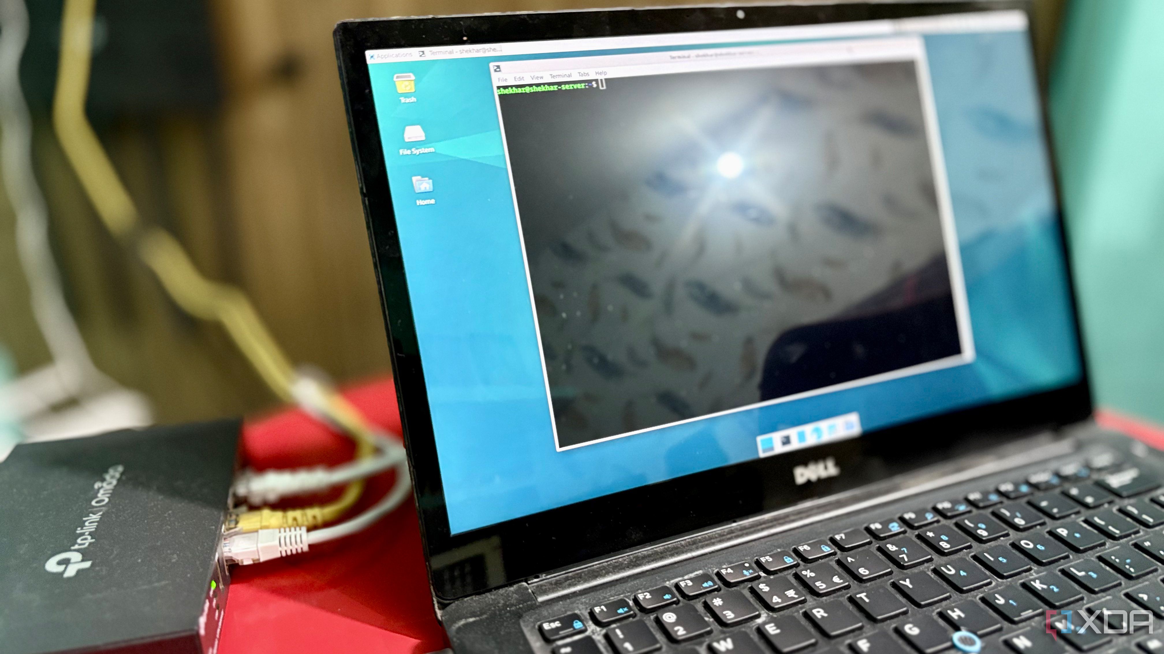 A terminal window open directly on the laptop while troubleshooting network issues