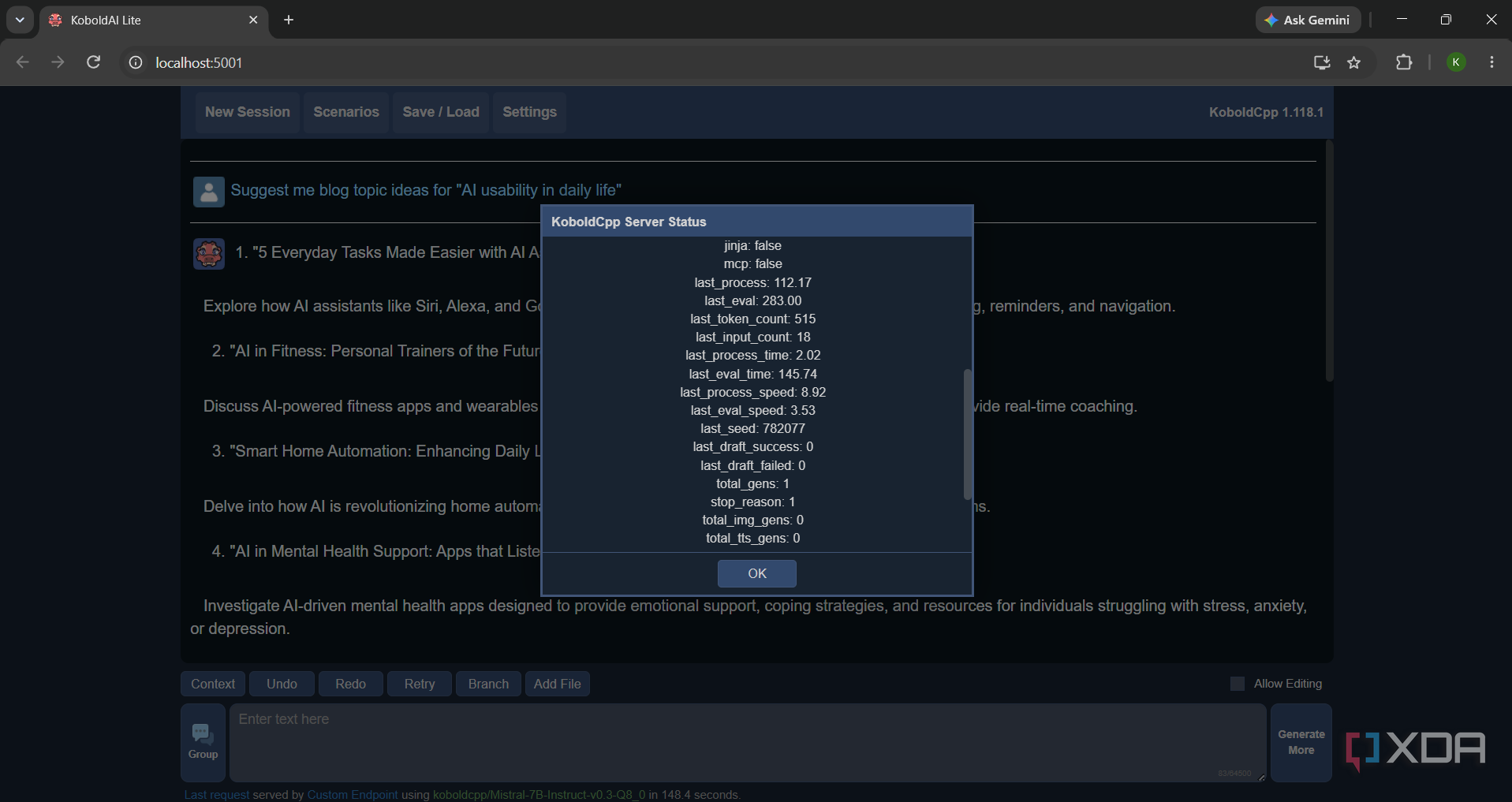 Mistral 7B running on KoboldCPP