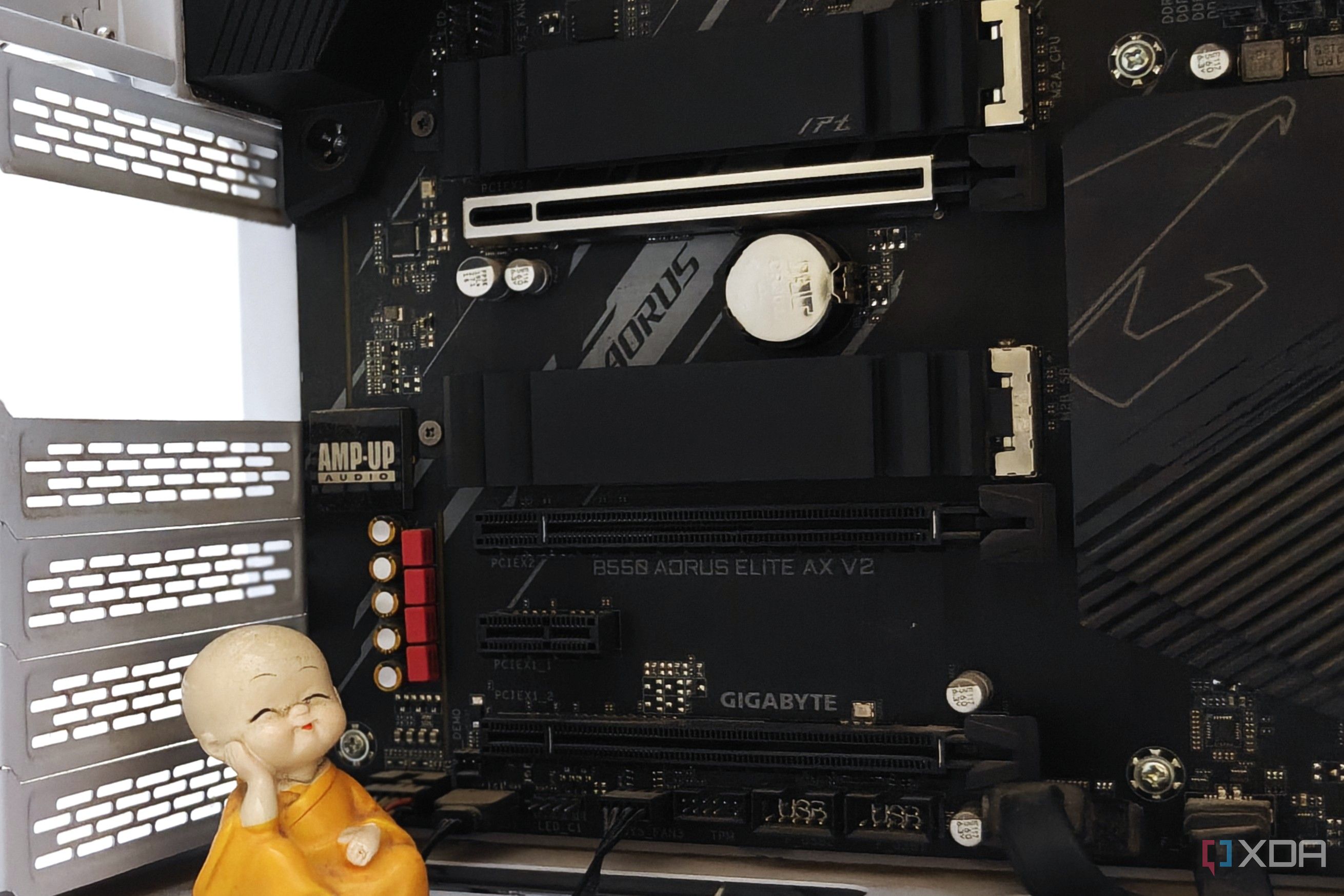 Close-up of a motherboard showing M.2 slots