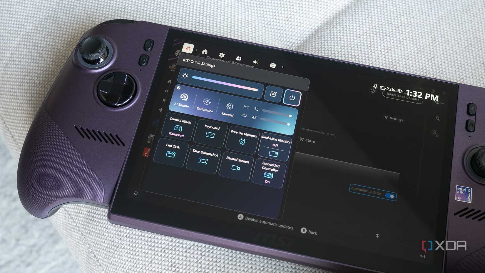 Center M app running on MSI Claw 8 EX AI+