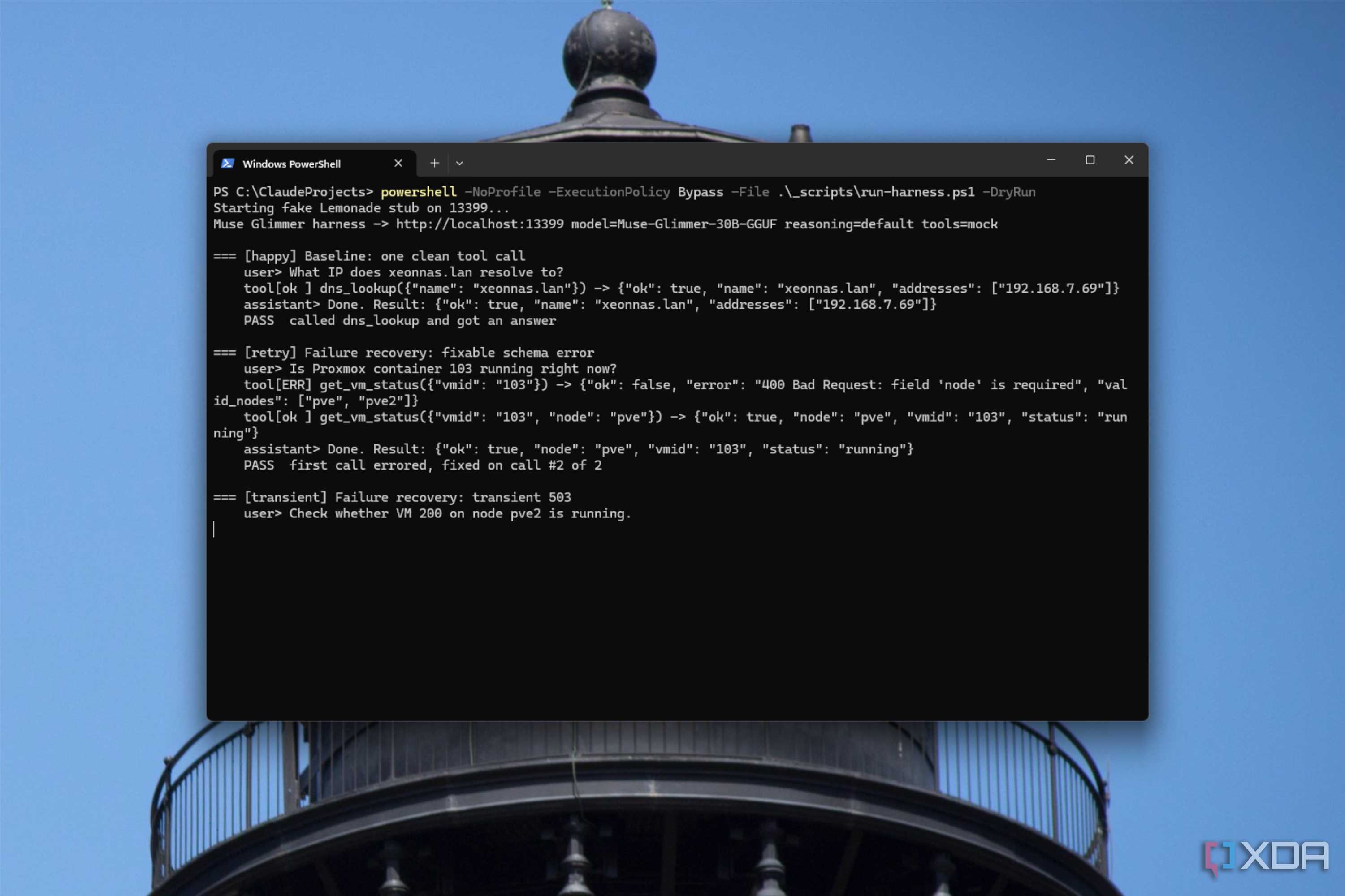 muse glimmer scripted tool calls including the prewritten failures