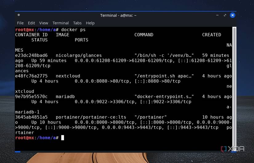screenshot of mxfluxbox laptop docker
