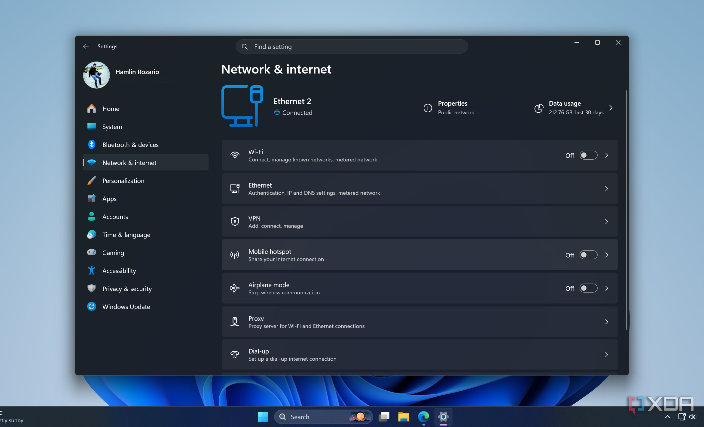 Раздел Мобильный хот-спот в параметрах сети Windows 11