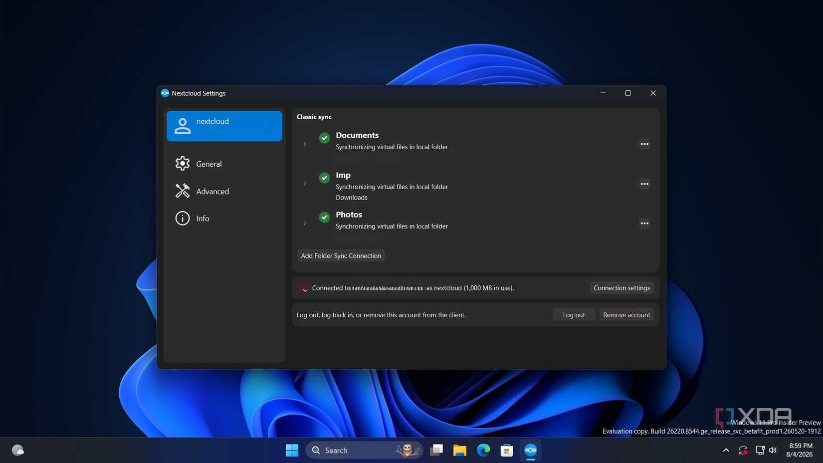 screenshot of nextcloud sync speed