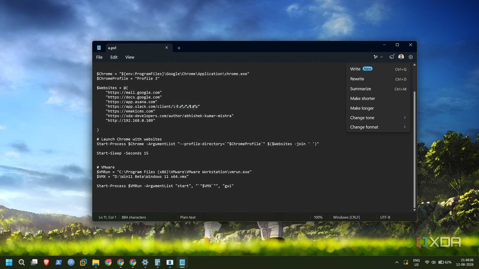 screenshot of notepad ai features in windows 11