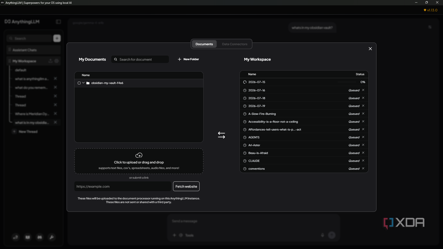 Очередь заметок для эмбеддинга в AnythingLLM obsidian vault notes queued for embedding in anythingllm