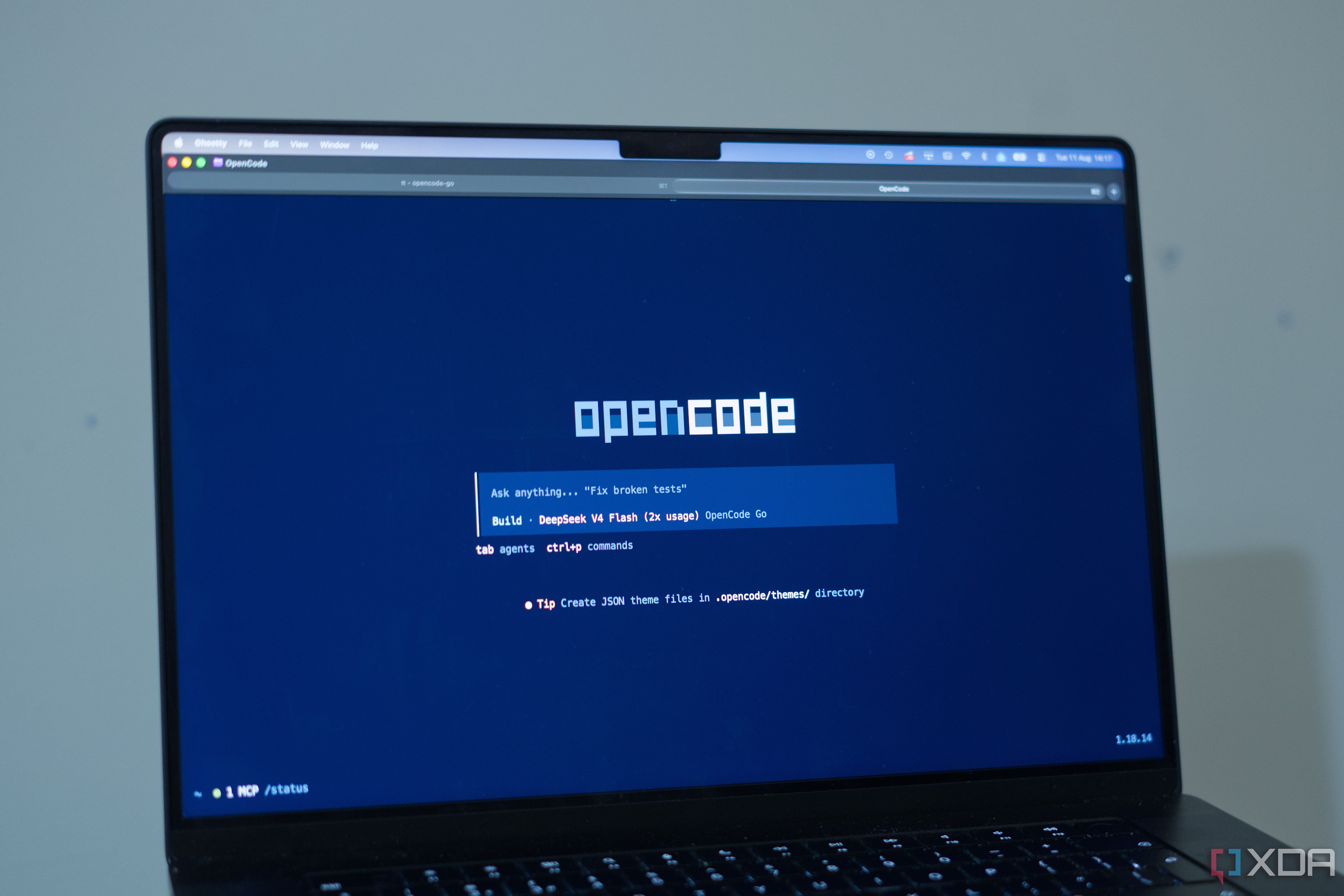 OpenCode running on an M4 Pro MacBook, showing DeepSeek V4 Flash with 2x usage enabled
