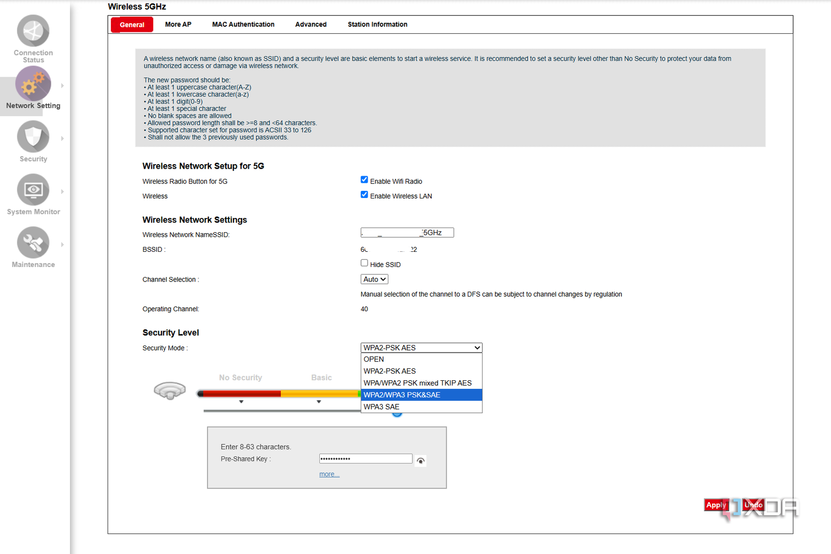 router admin panel Wi-Fi settings SSID rename WPA3 encryption configuration screenshot