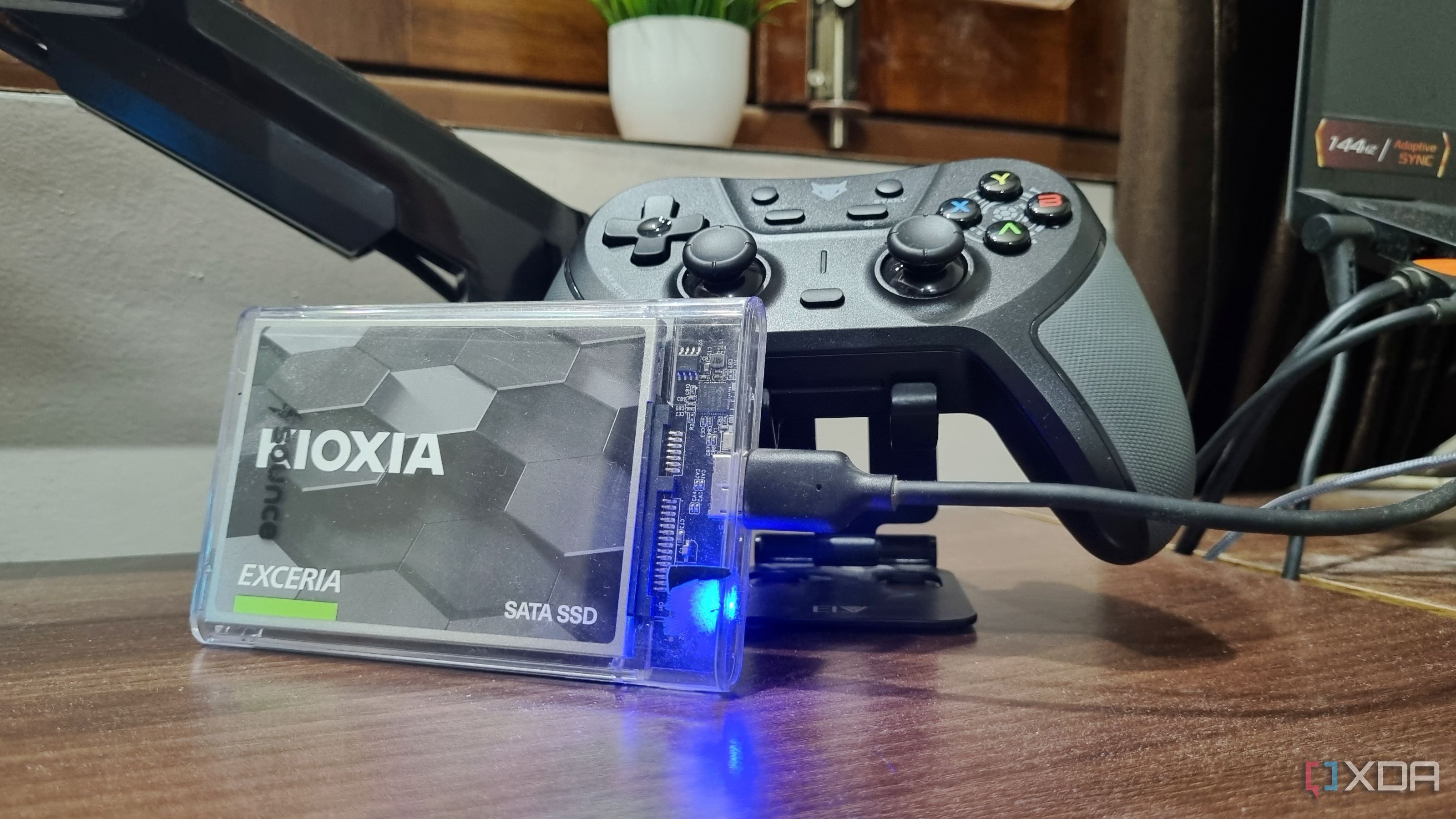 photo of a sata to usb enclosure on a table