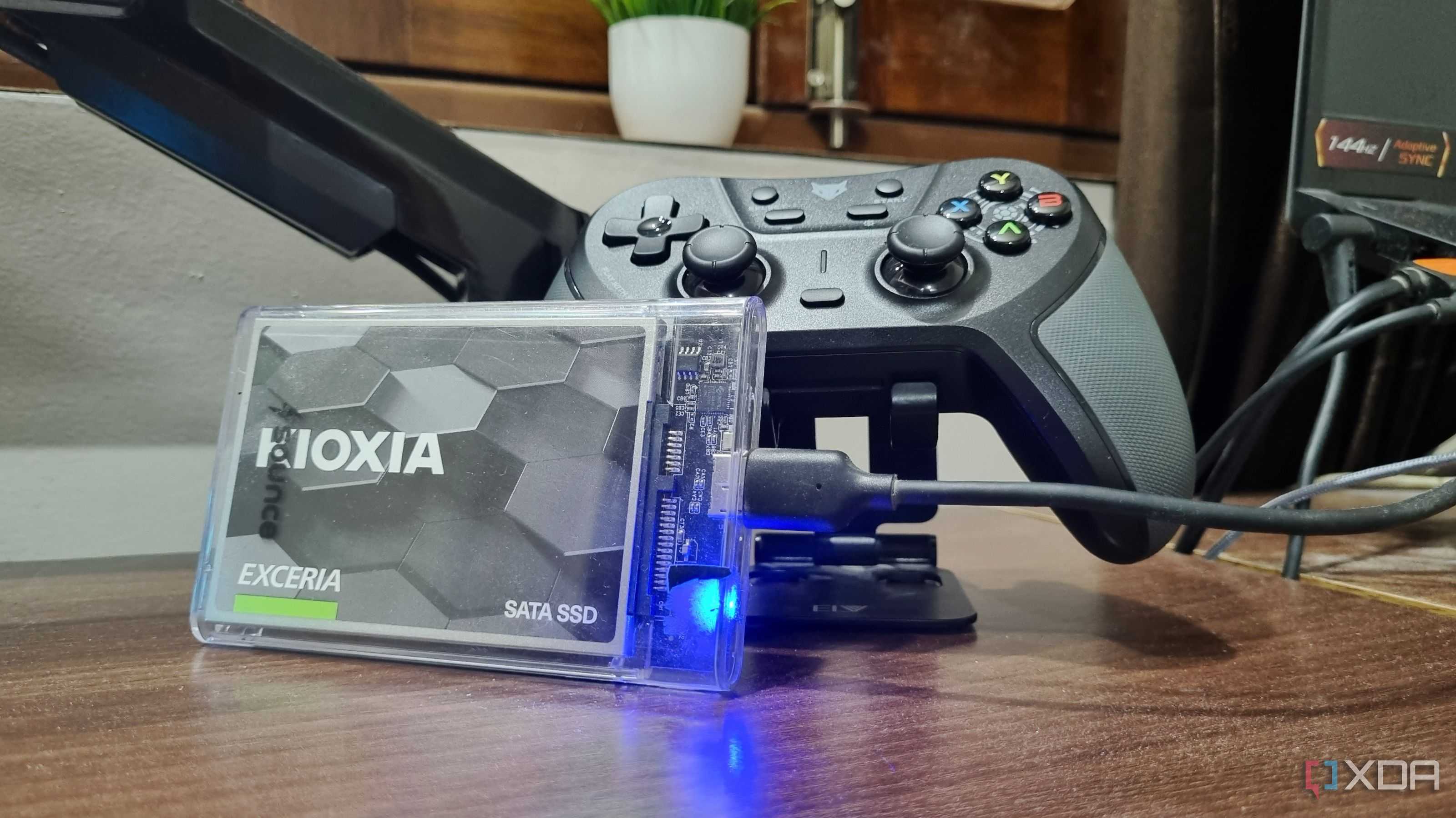 photo of a sata to usb enclosure on a table