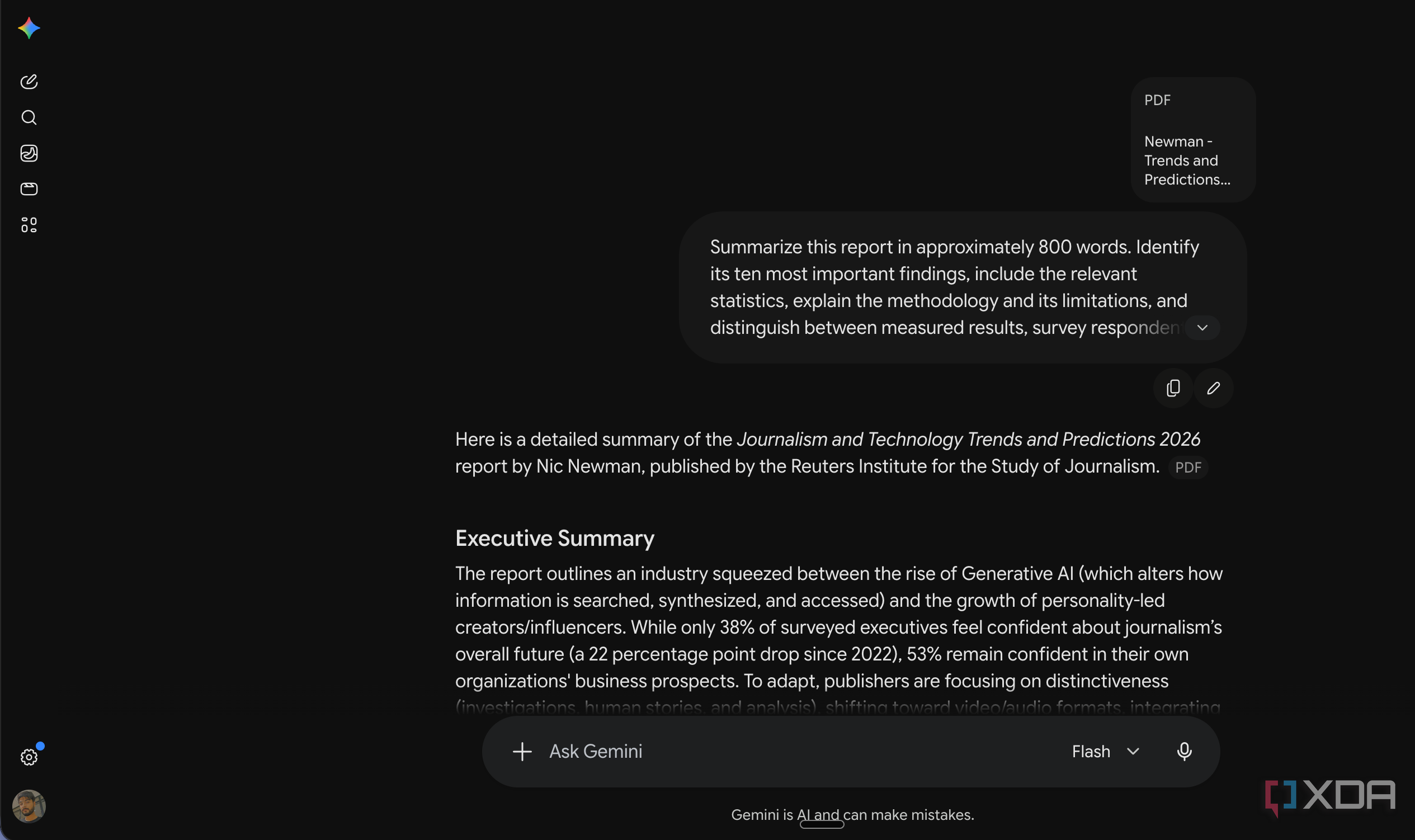 Report summary request in gemini