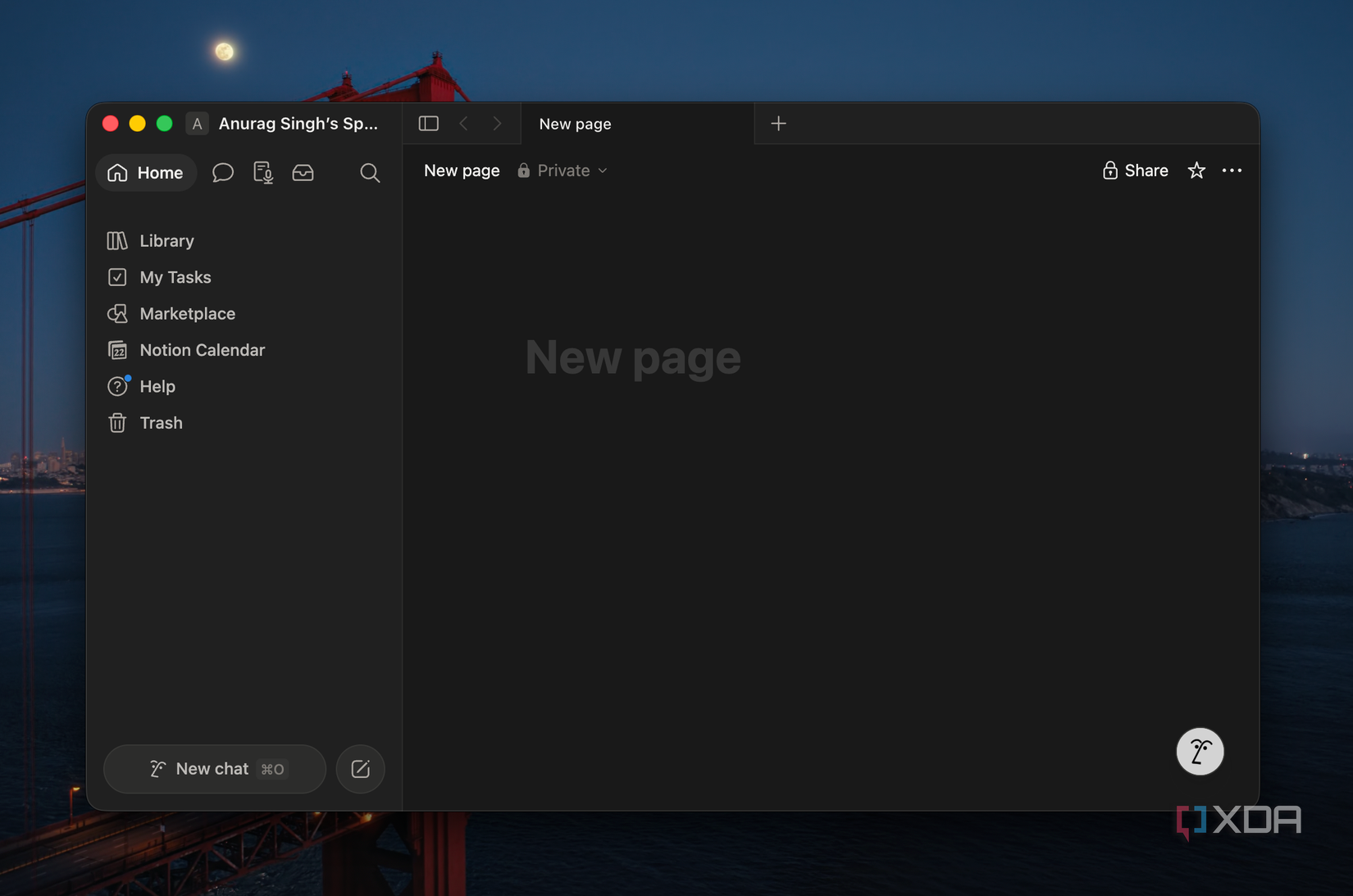 Screenshot showing Notion home