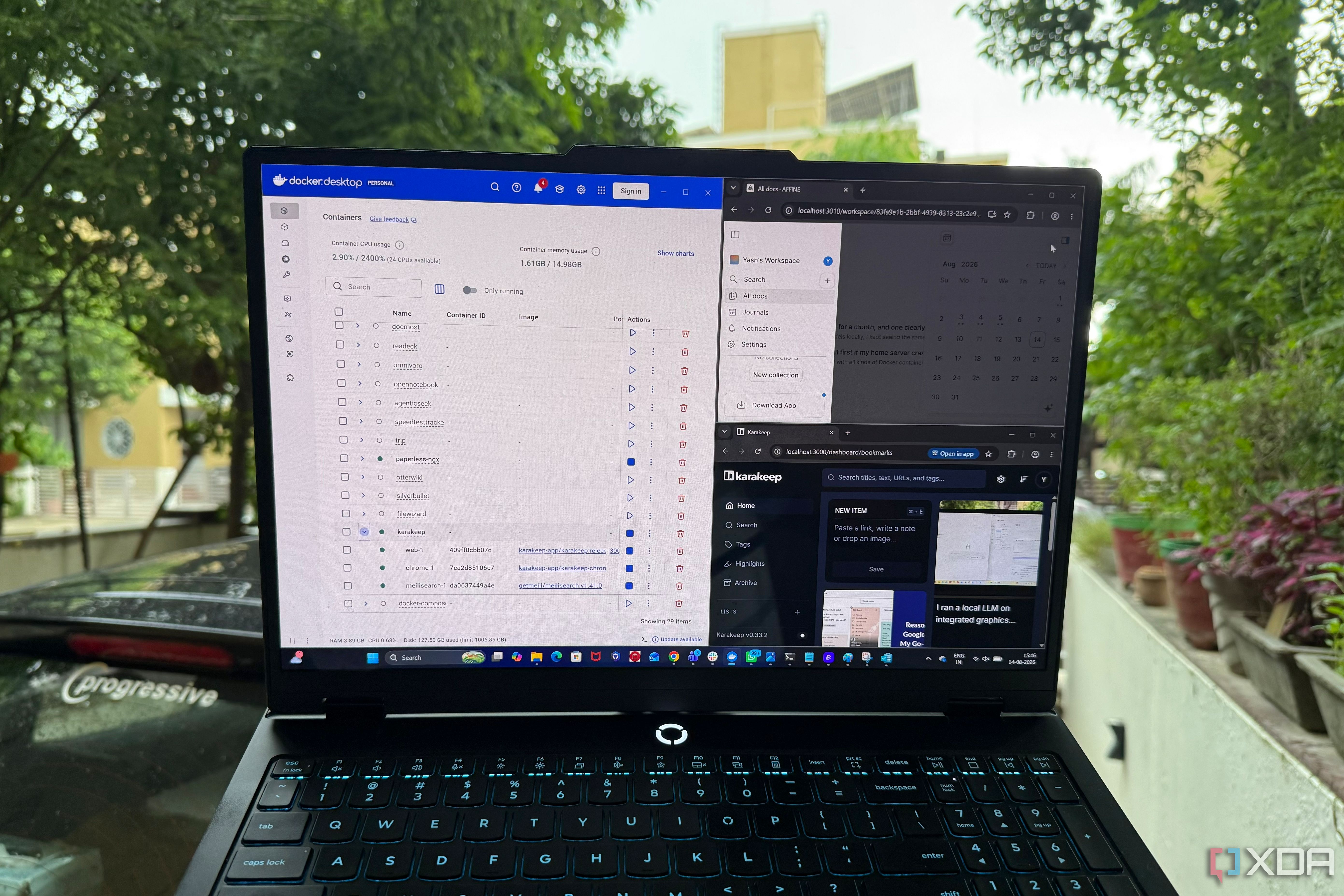 Self hosted Karakeep Affine using Docker on Windows 11