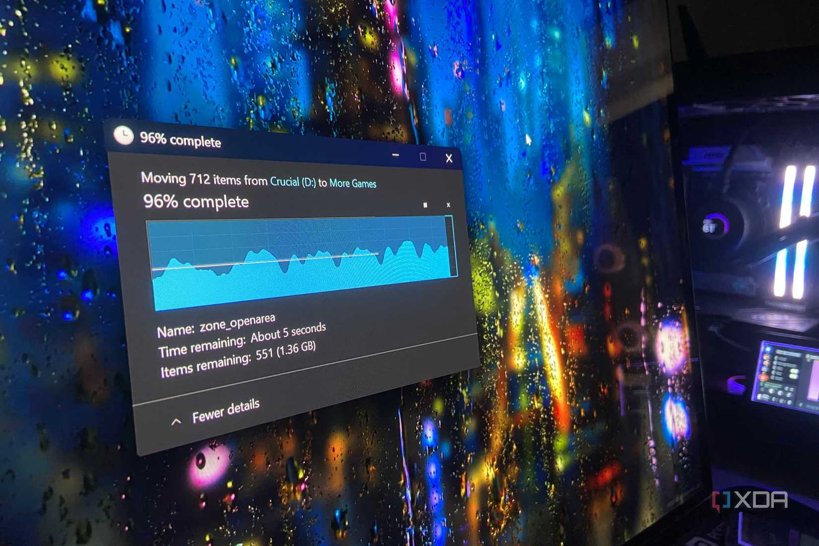 Chain transfer speed detailed when transferring a file. 