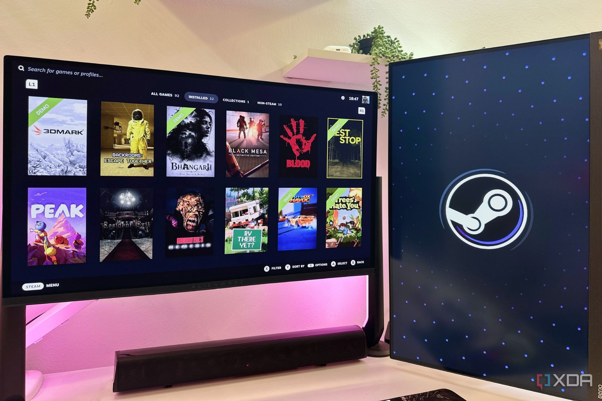 Steam's Big Picture mode on a dual-monitor setup.