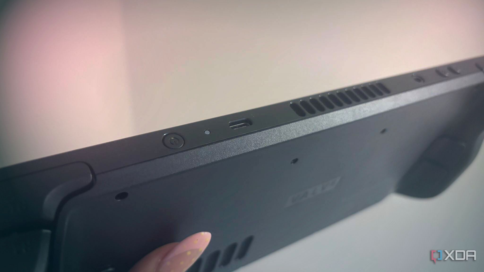 Close-up view of the USB-C port on a Steam Deck