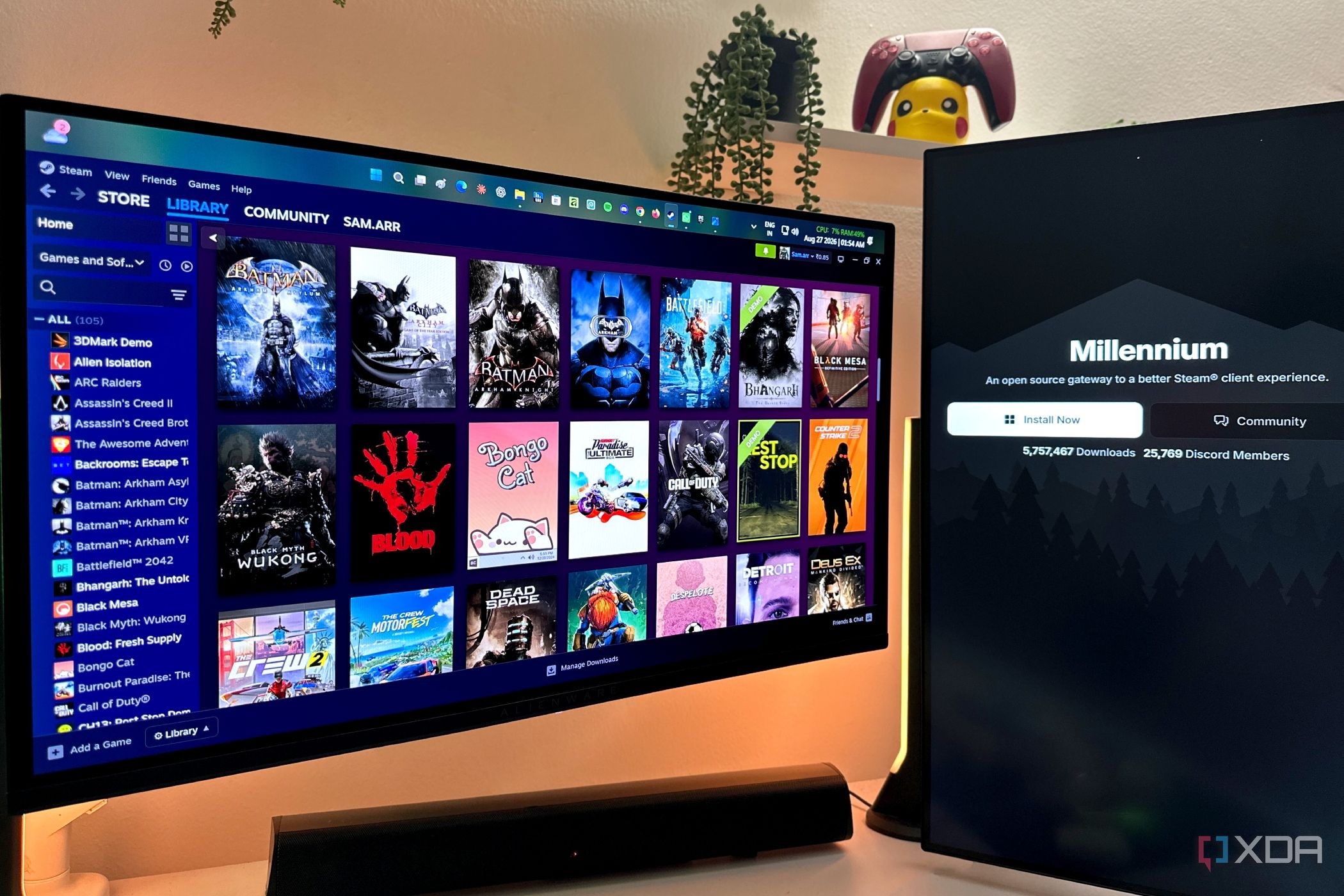 Custom Steam library theme with Millennium launcher's plugins.