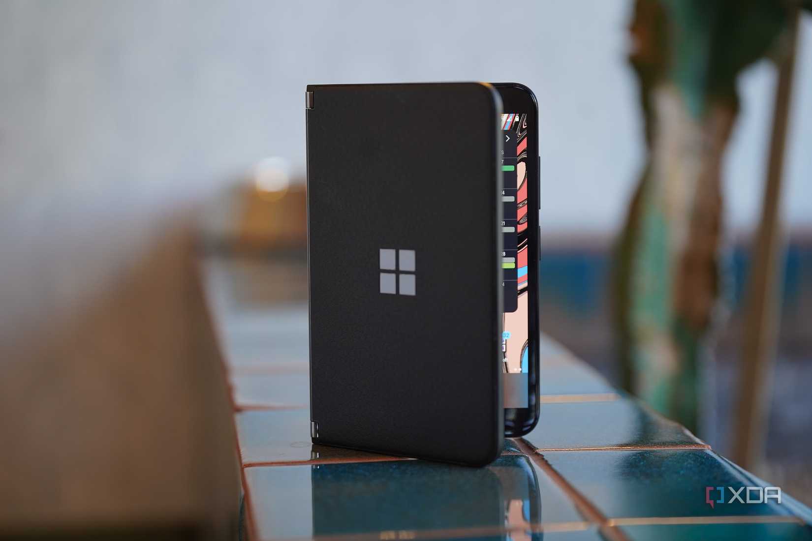 The Surface Duo sitting on a table