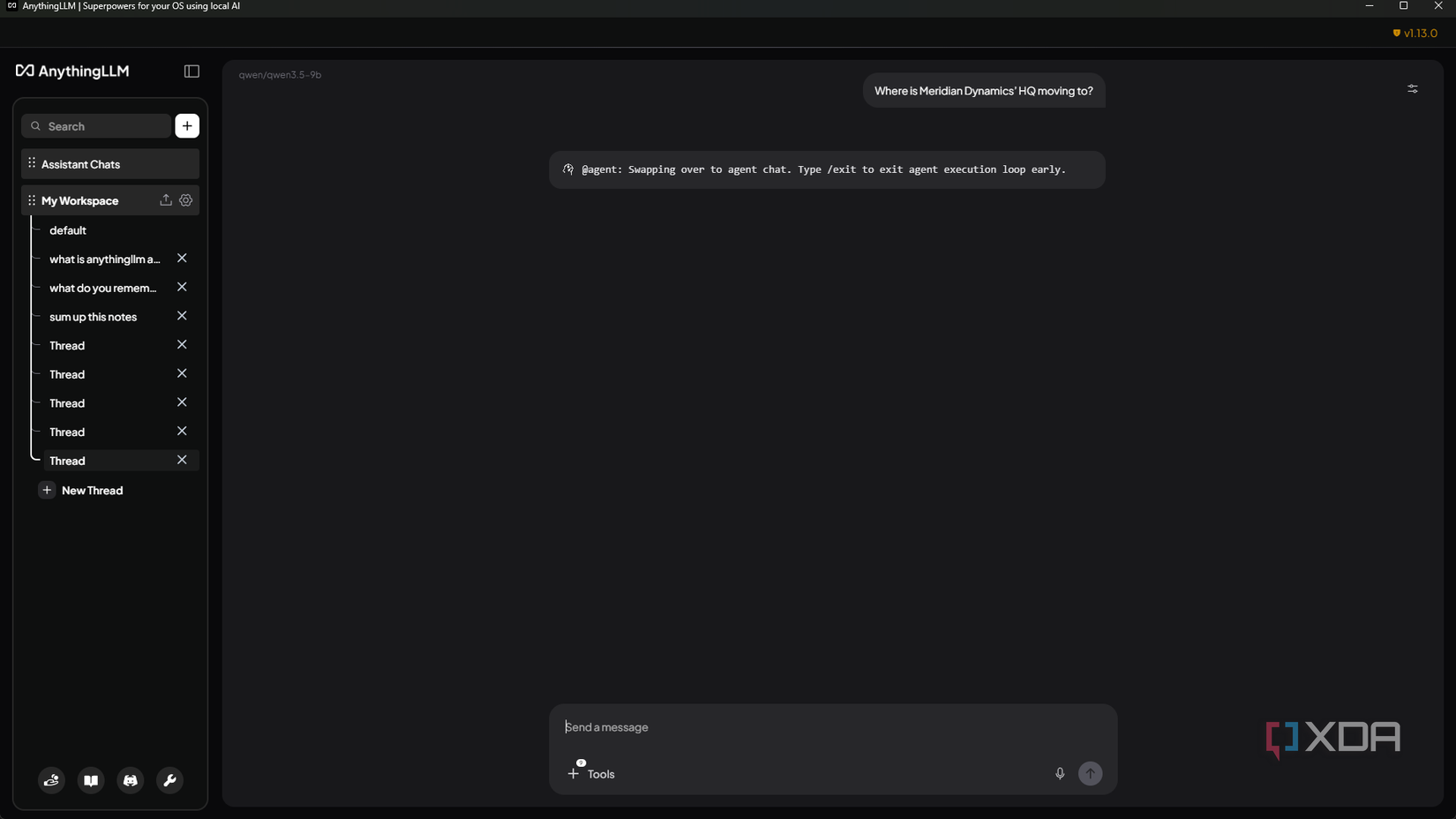 switching to agent chat in anythingllm qwen 3.5 9b