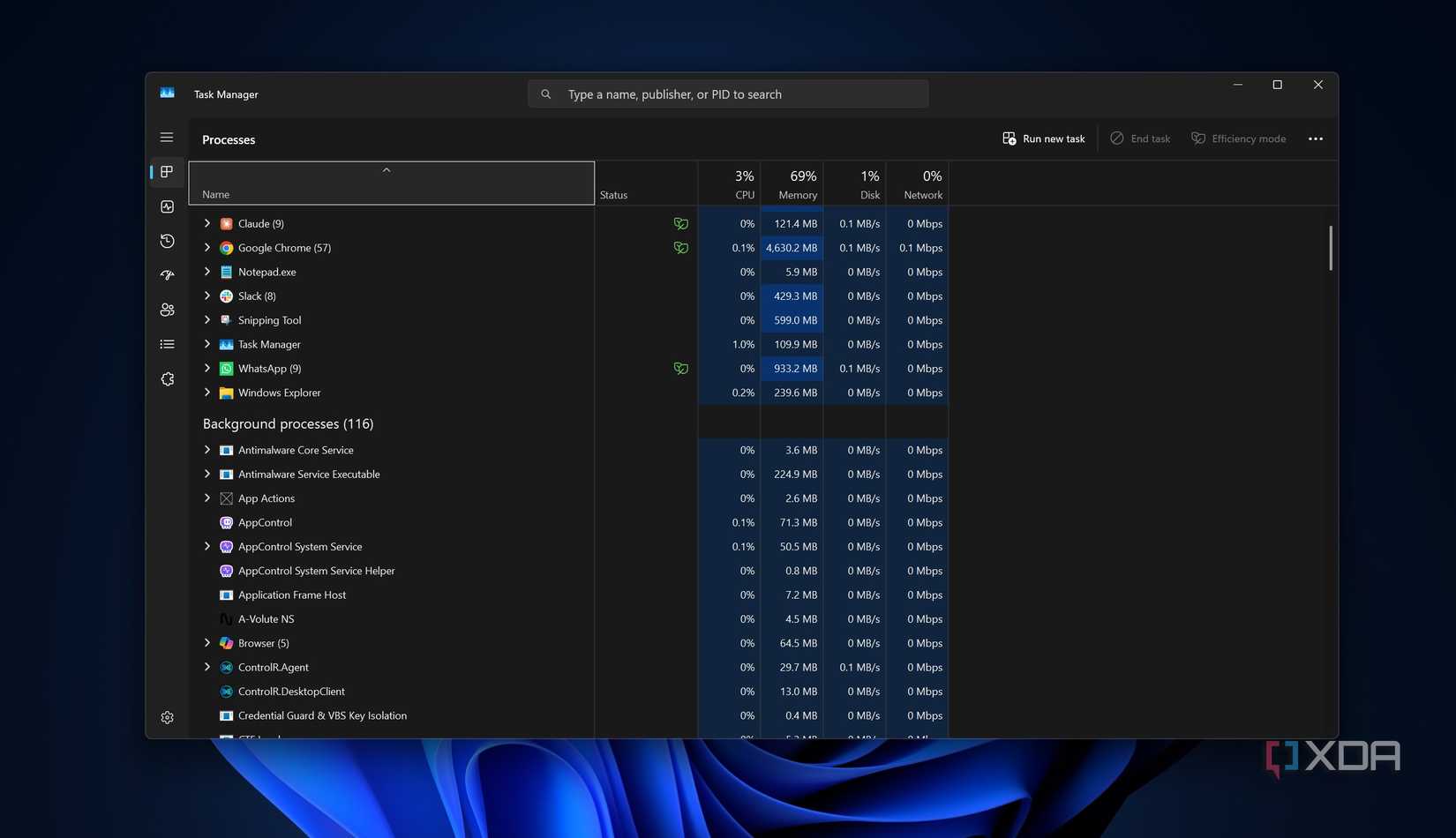 Интерфейс программы AppControl в Windows 11