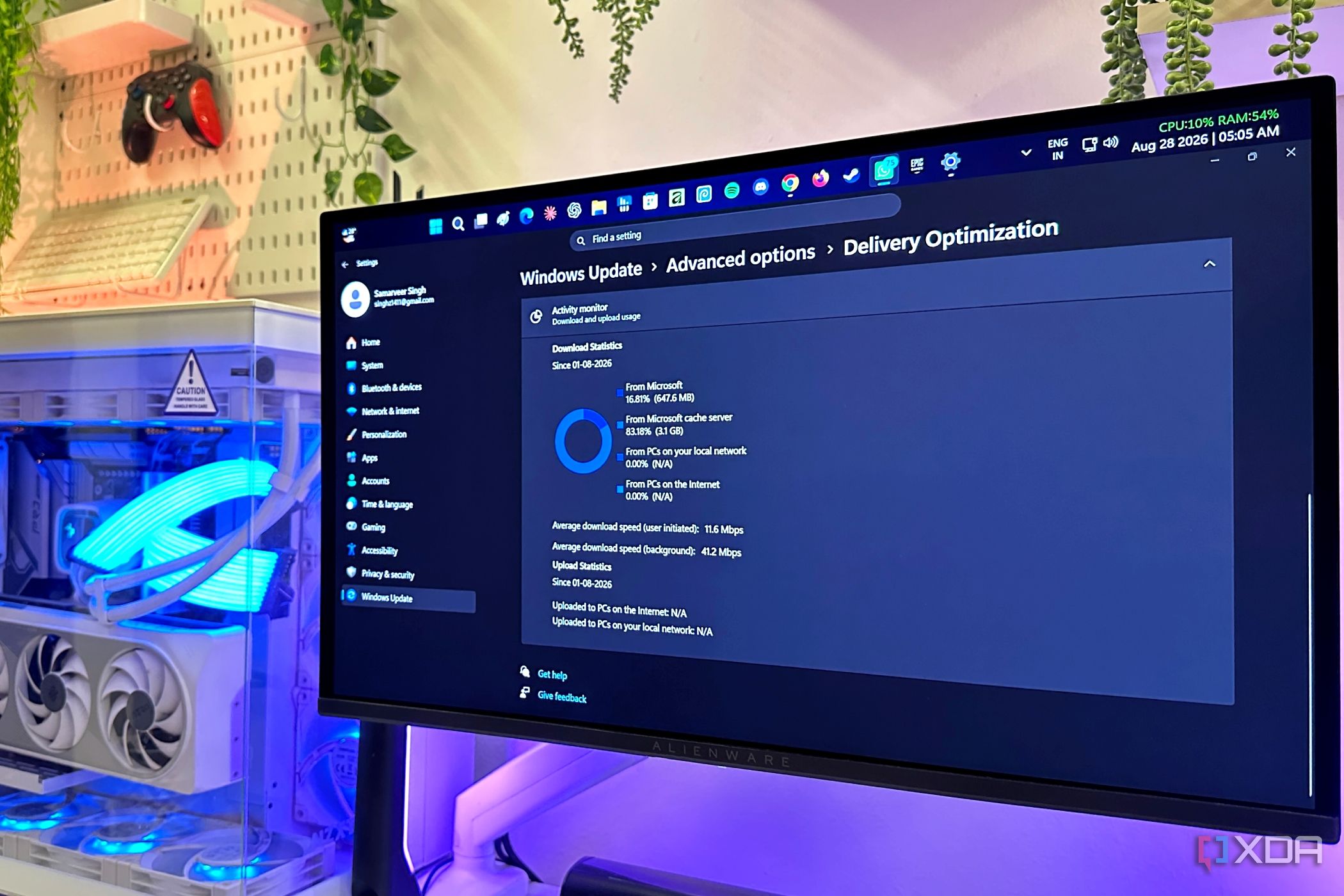 Windows 11's delivery optimization settings on a gaming PC.