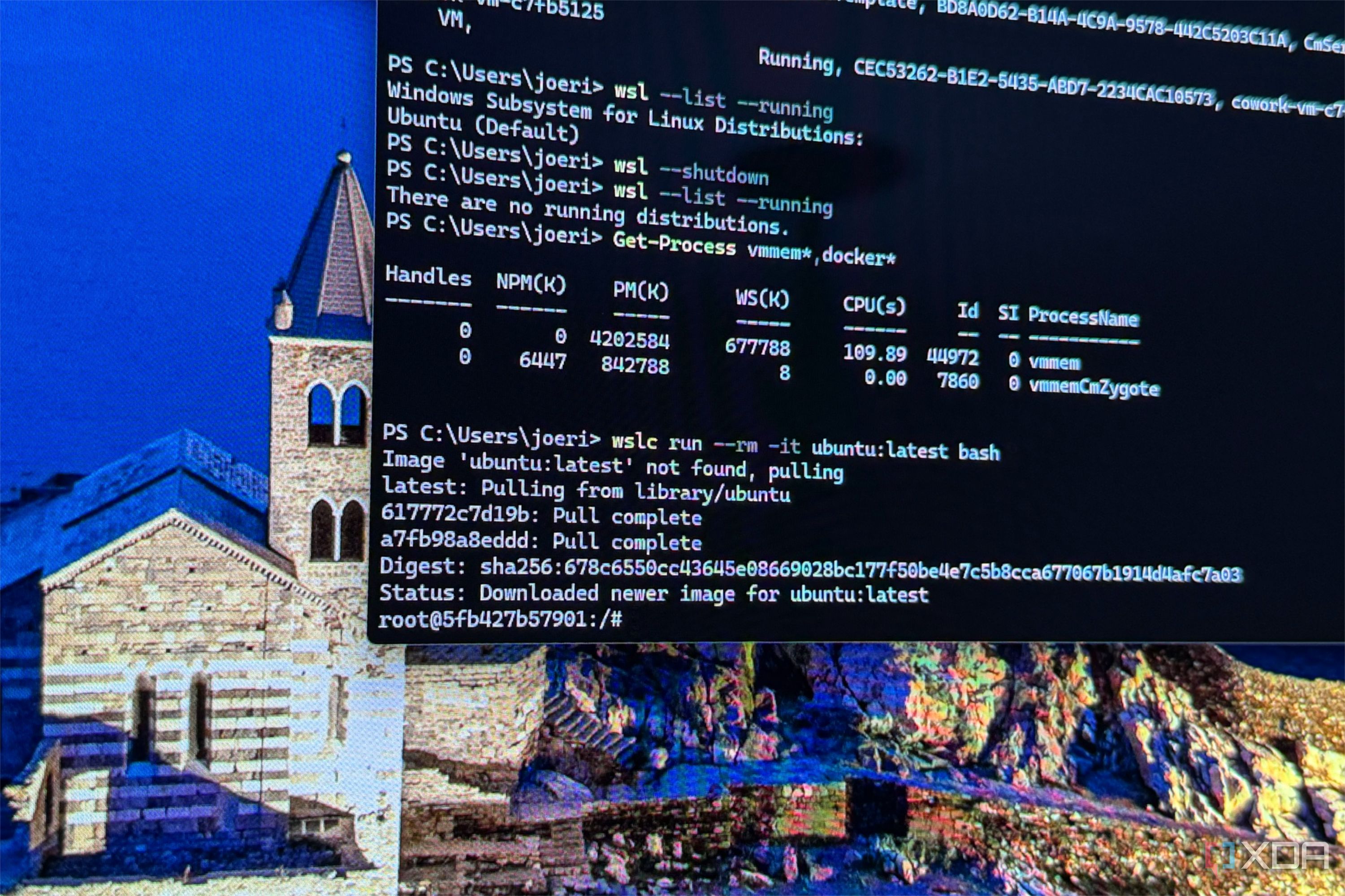 wslc pulling an ubuntu image