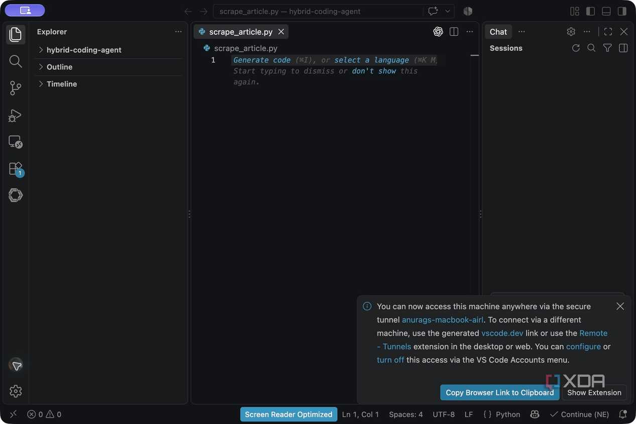Функция Remote Tunnel Access в VS Code для доступа к рабочим файлам из браузера — иллюстрация 5 к материалу Функция Remote Tunnel Access в VS Code для доступа к рабочим файлам из браузера — иллюстрация 5 к материалу