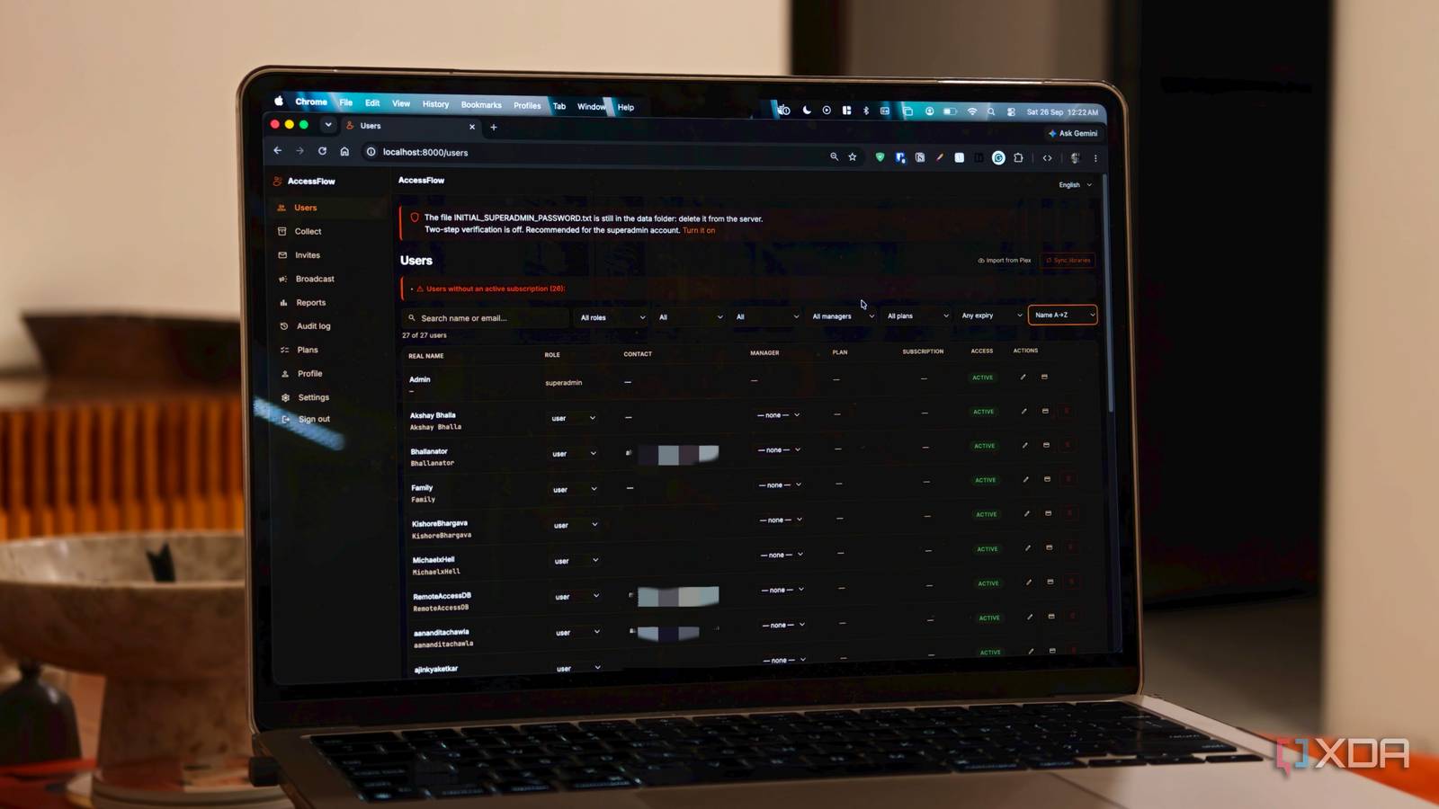 Утилита AccessFlow для эффективного управления пользователями Plex-сервера Панель управления AccessFlow на рабочем столе Mac