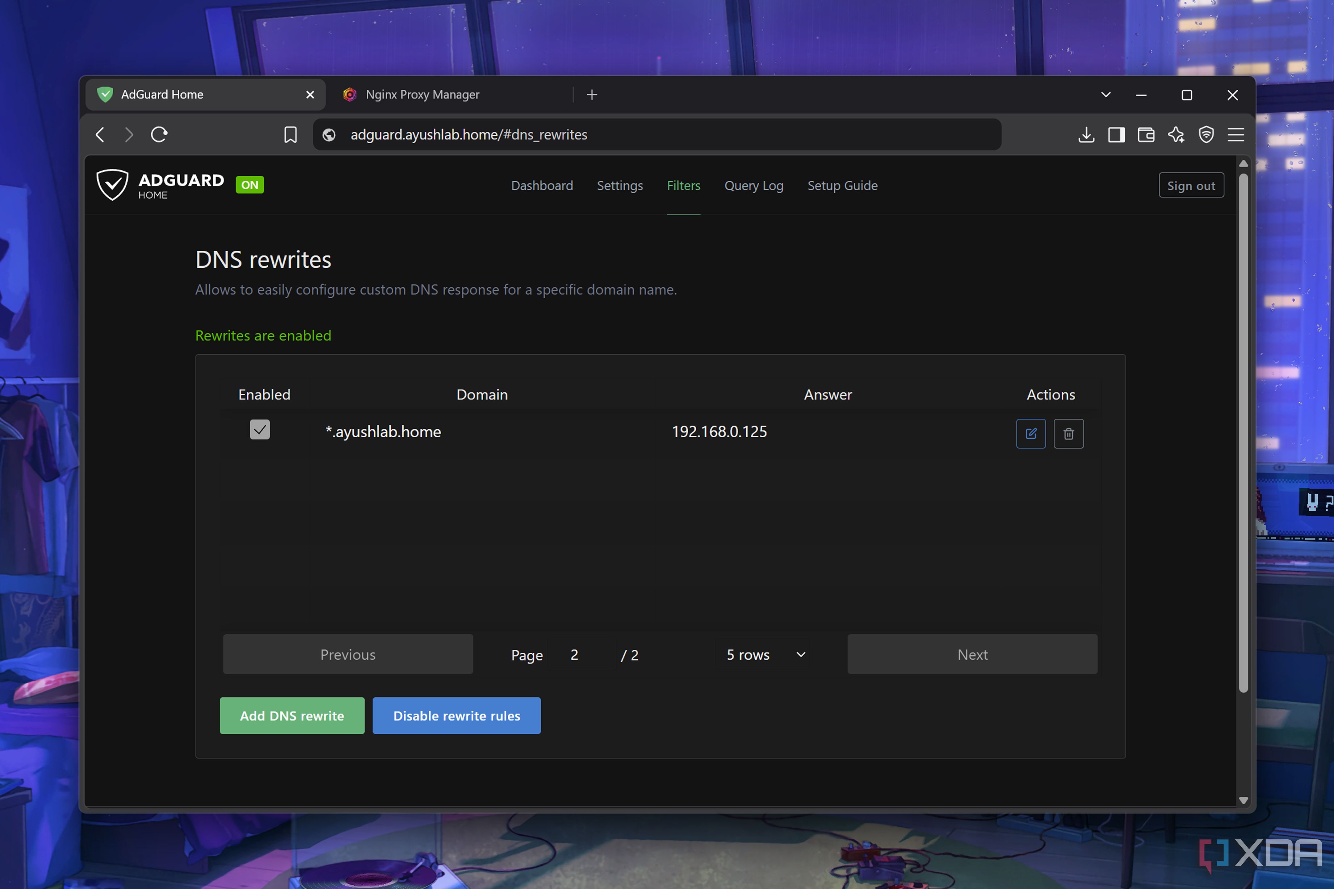 Configuring DNS rewrite rules on AdGuard
