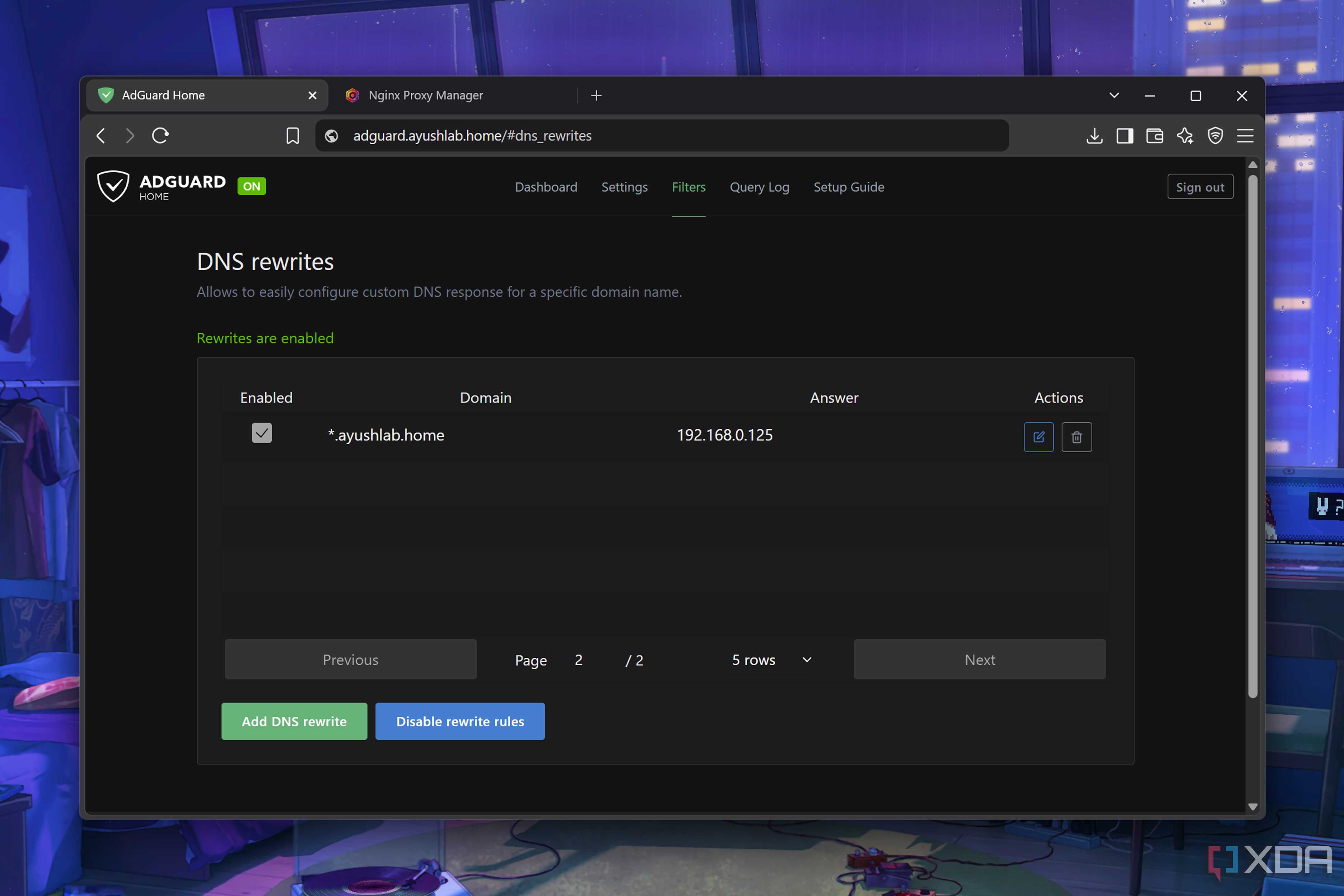 Configuring DNS rewrite rules on AdGuard