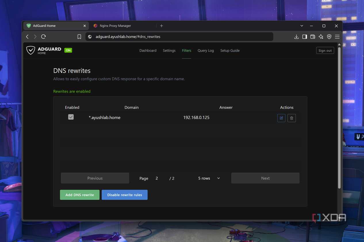 Configuring DNS rewrite rules on AdGuard